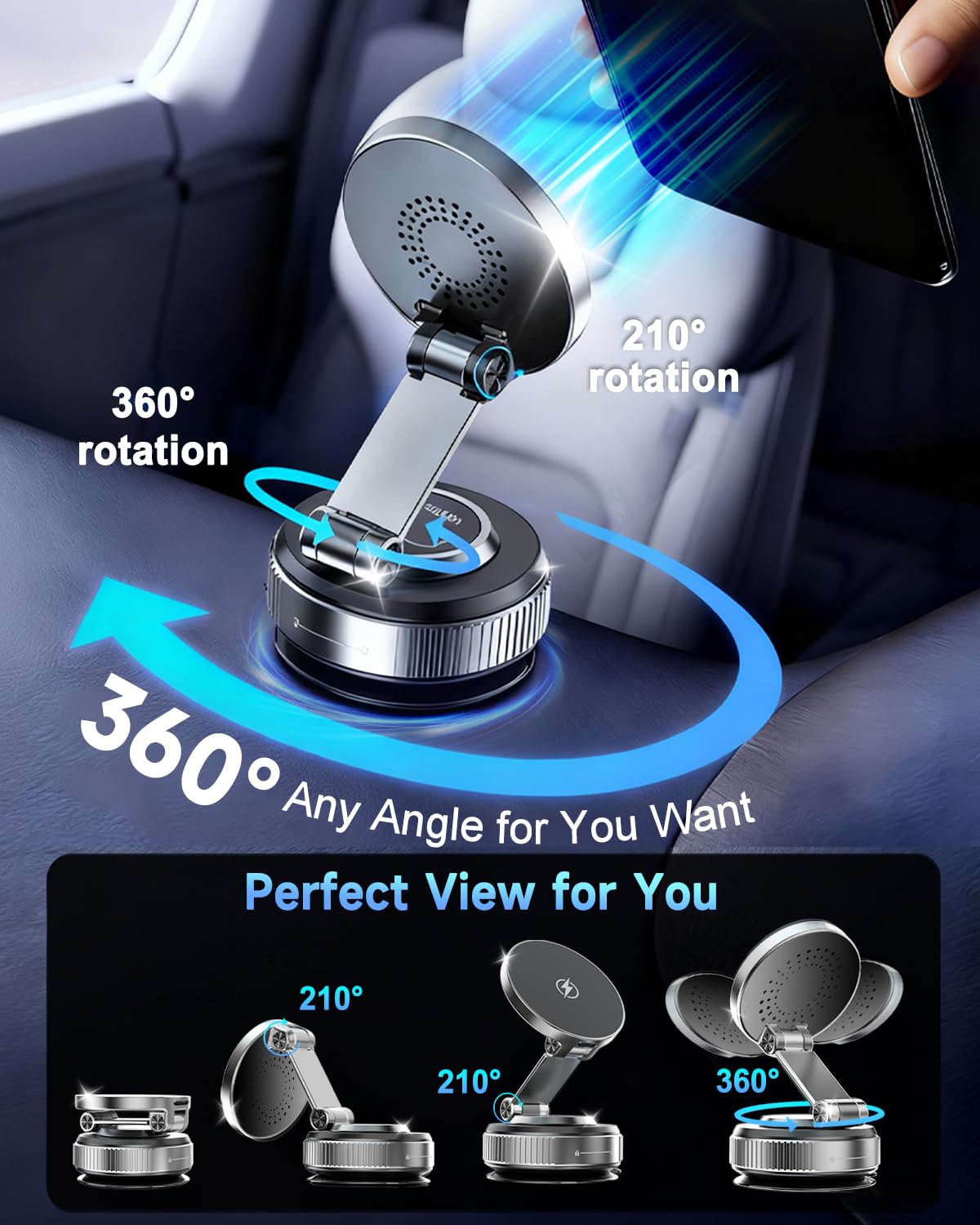 for MagSafe Car Mount Charger, 15W Fast Charging Magnetic Wireless Car Charger, Vacuum Magnetic Phone Holder [120LBS Ultra Suction Cup & 3000gf Magnet