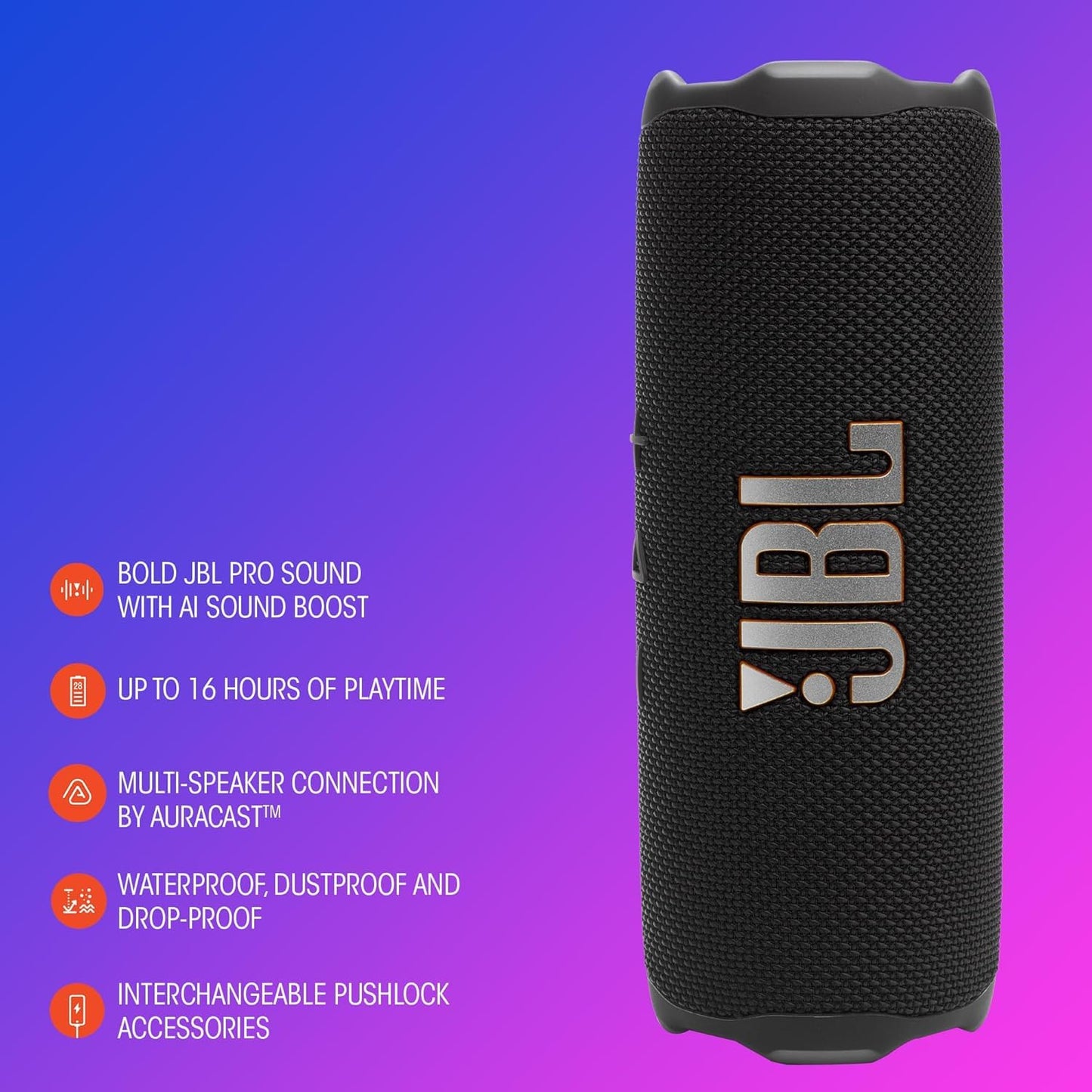 JBL Flip 7 Waterproof Portable Speaker Bundle - Pair (Black)