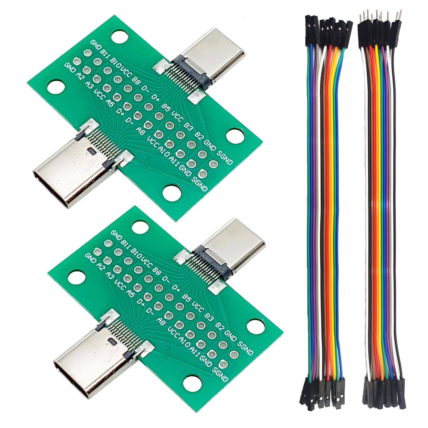 minidodoca 2 Pcs USB 3.1 Type-C Male to Female Test Board with PCB Board 24 Pins 2.54 mm Double-Sided Socket with Dupont Wire for Date Line Wire Cable