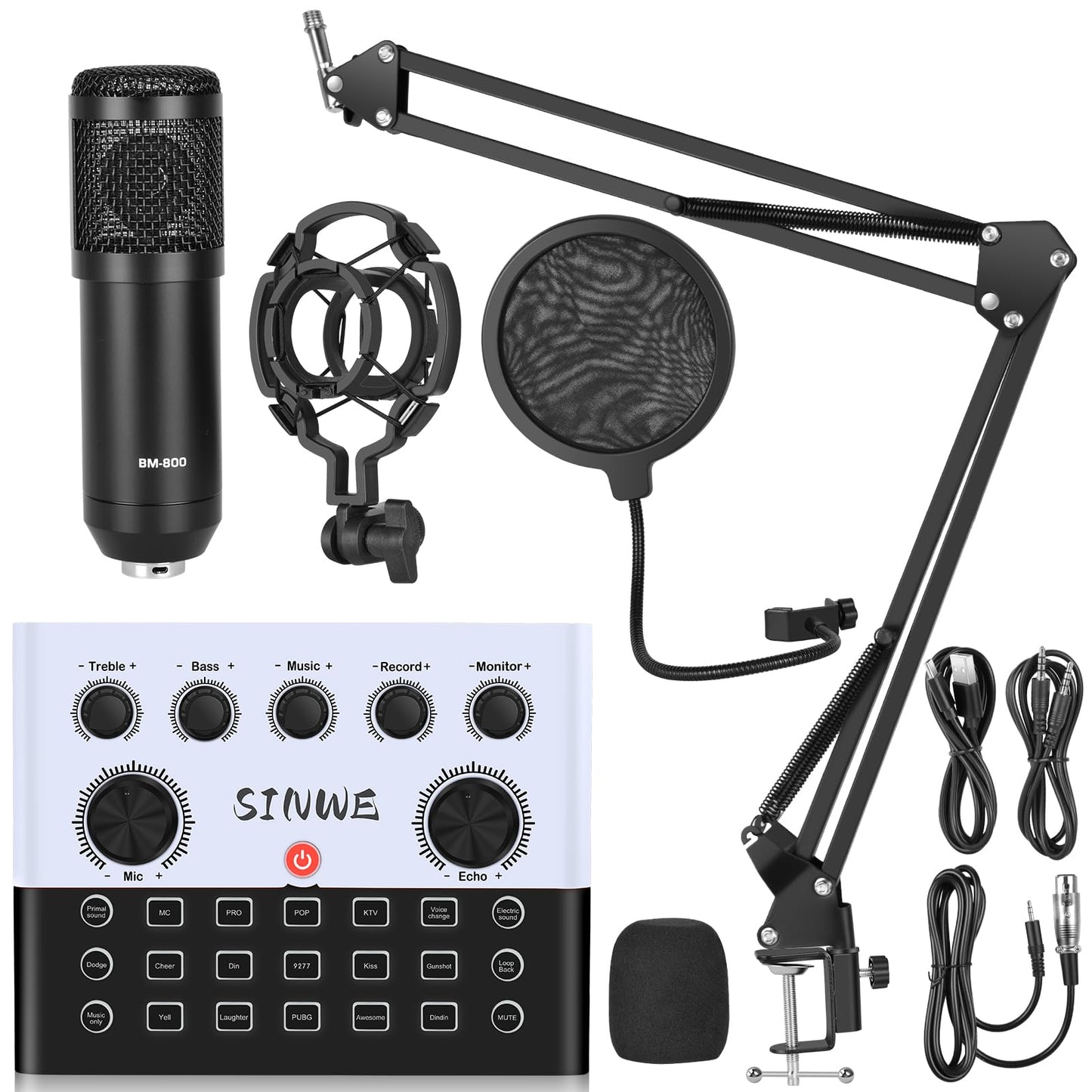 F993 All-in-One Podcast Equipment Bundle?BM-800 Recording Studio Package with Voice Changer, Live Sound Card - Audio Interface for Vlog/Live