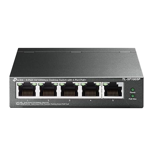 TP-Link TL-SF1005P | 5 Port Fast Ethernet PoE Switch | 4 PoE+ 10/100 Mbps Ports @67W | Desktop | Plug & Play | Sturdy Metal w/ Shielded Ports |