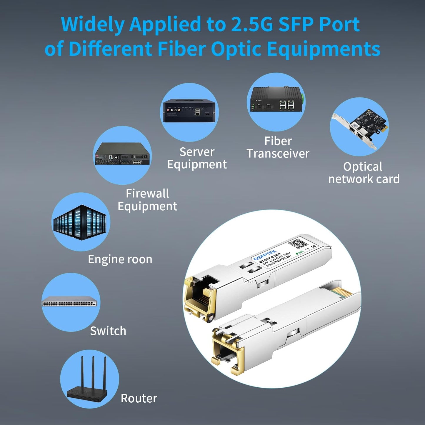 QSFPTEK 2.5Gbase-T Network Transceivers, 2.5G SFP to RJ45, 2.5gb Copper Module Mini Gbic Compatible Ubiquiti, 100m, Other Open Switches