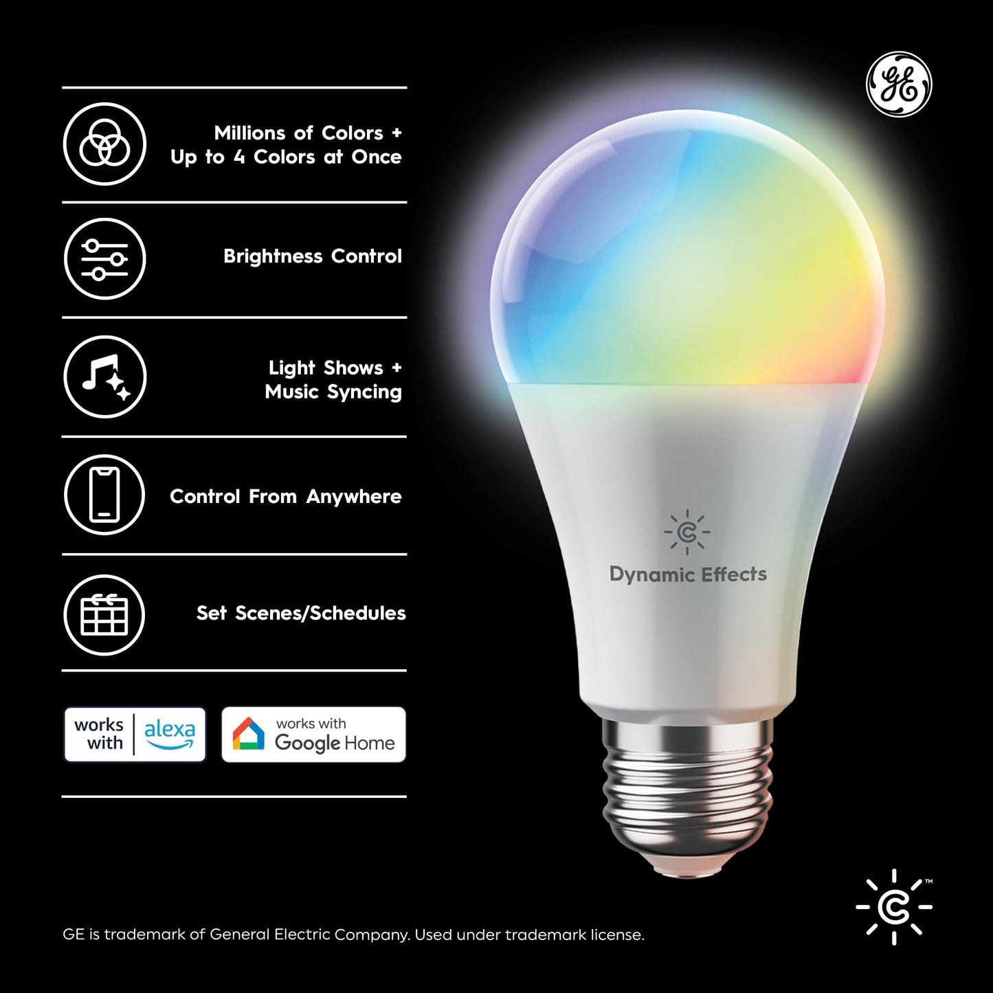 Cync GE Dynamic Effects A19 Color Changing Smart LED Bulbs, 2 Pack