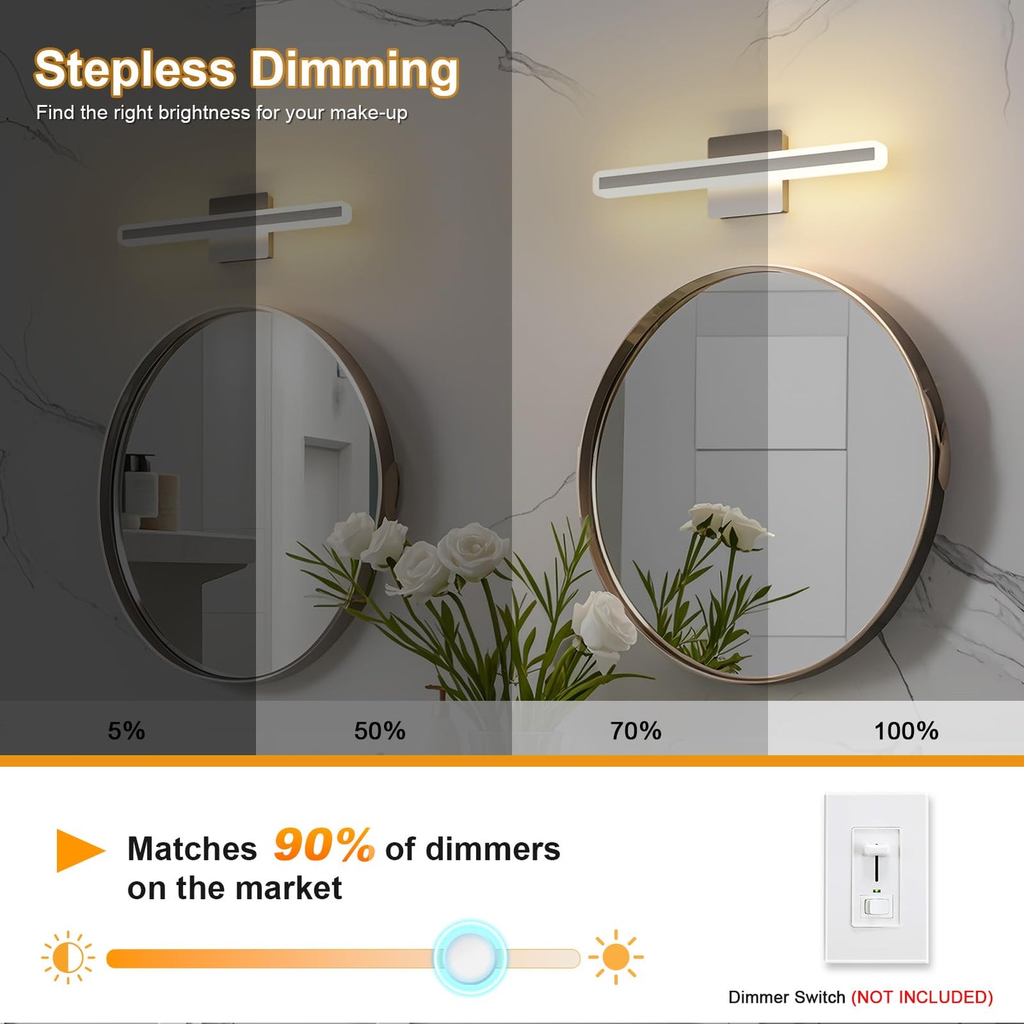 KELIDEN Modern Vanity Light 15.7 inch 16W Dimmable 5CCT Led Bathroom Light Fixture Over Mirror, Brushed Nickel Vanity Light for Bathroom Mirror