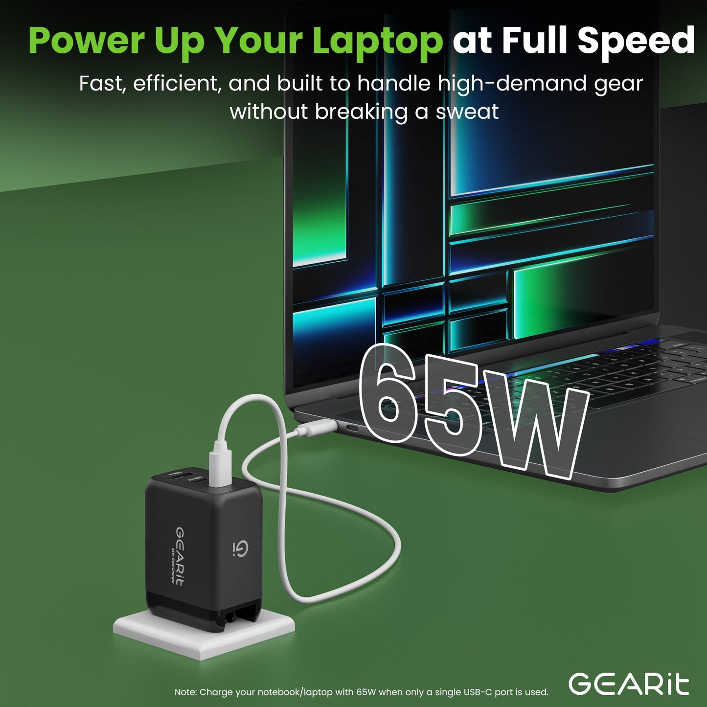GEARit USB C Charger Block, 65W 3-Port Fast Charging Adapter, Compact Foldable PD Charger, Compatible with MacBook Pro/Air, iPad, iPhone 17/16/15/14