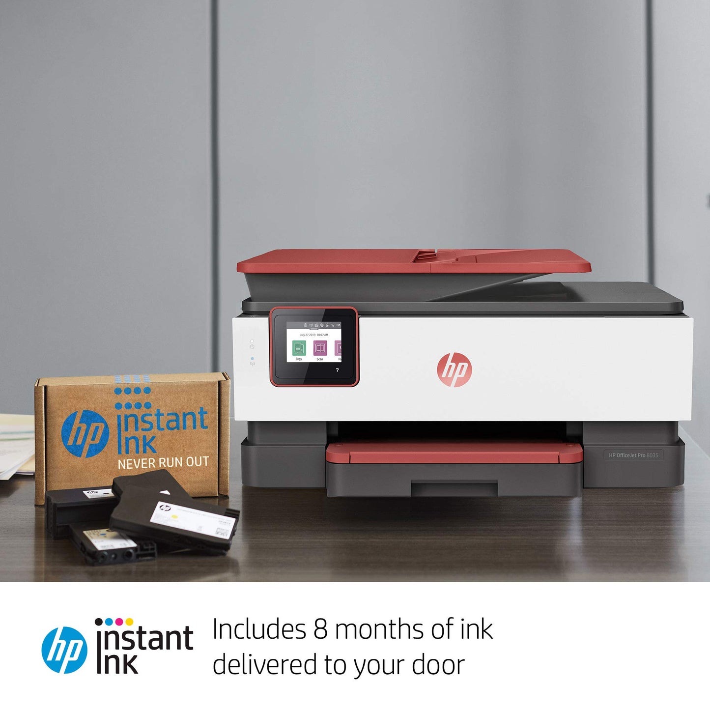 HP OfficeJet Pro 8035e Wireless Color All-in-One Printer (Coral) with up to 12 Months Instant Ink (1L0H8A) (Renewed Premium)