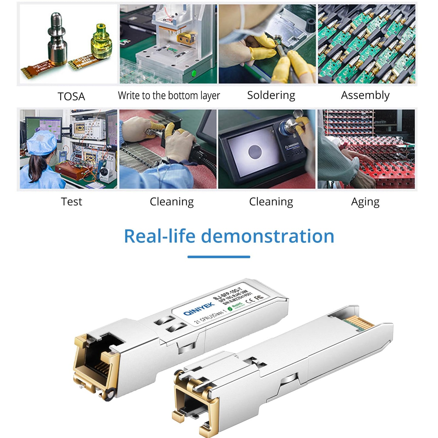 QINIYEK 1.25/2.5/5/10G-T SFP+ to RJ45 Transceiver, SFP+ Copper Ethernet CAT.6a Module, for Cisco SFP-10G-T-S, MikroTik S+RJ10, Ubiquiti UF-RJ45-10G