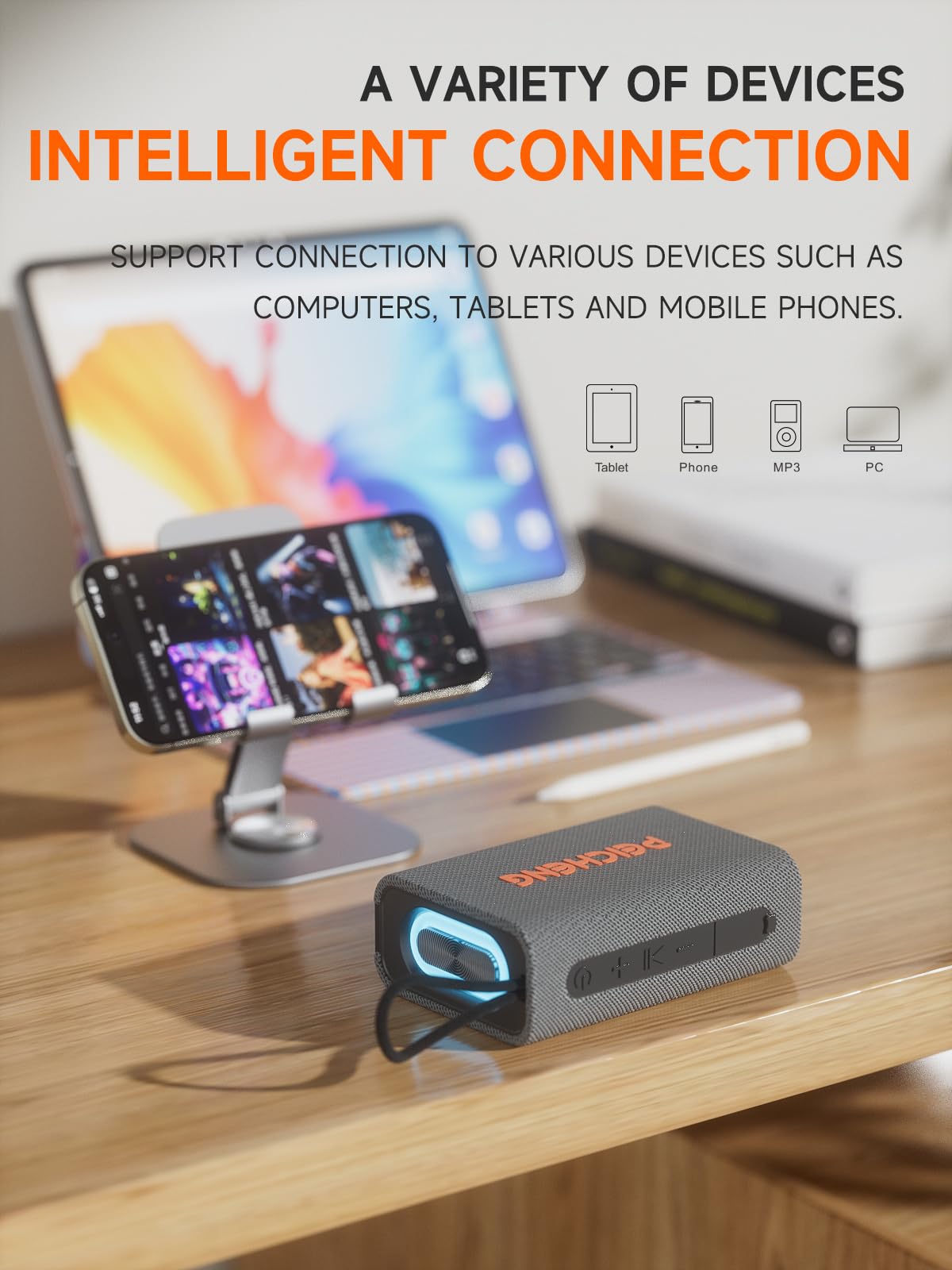 PEICHENG Speaker, Portable Wireless Bluetooth Speakers, Waterproof Loud Stereo Sound with RGB Lights TWS Paire Long Playtime for Home/Party/Outdoor