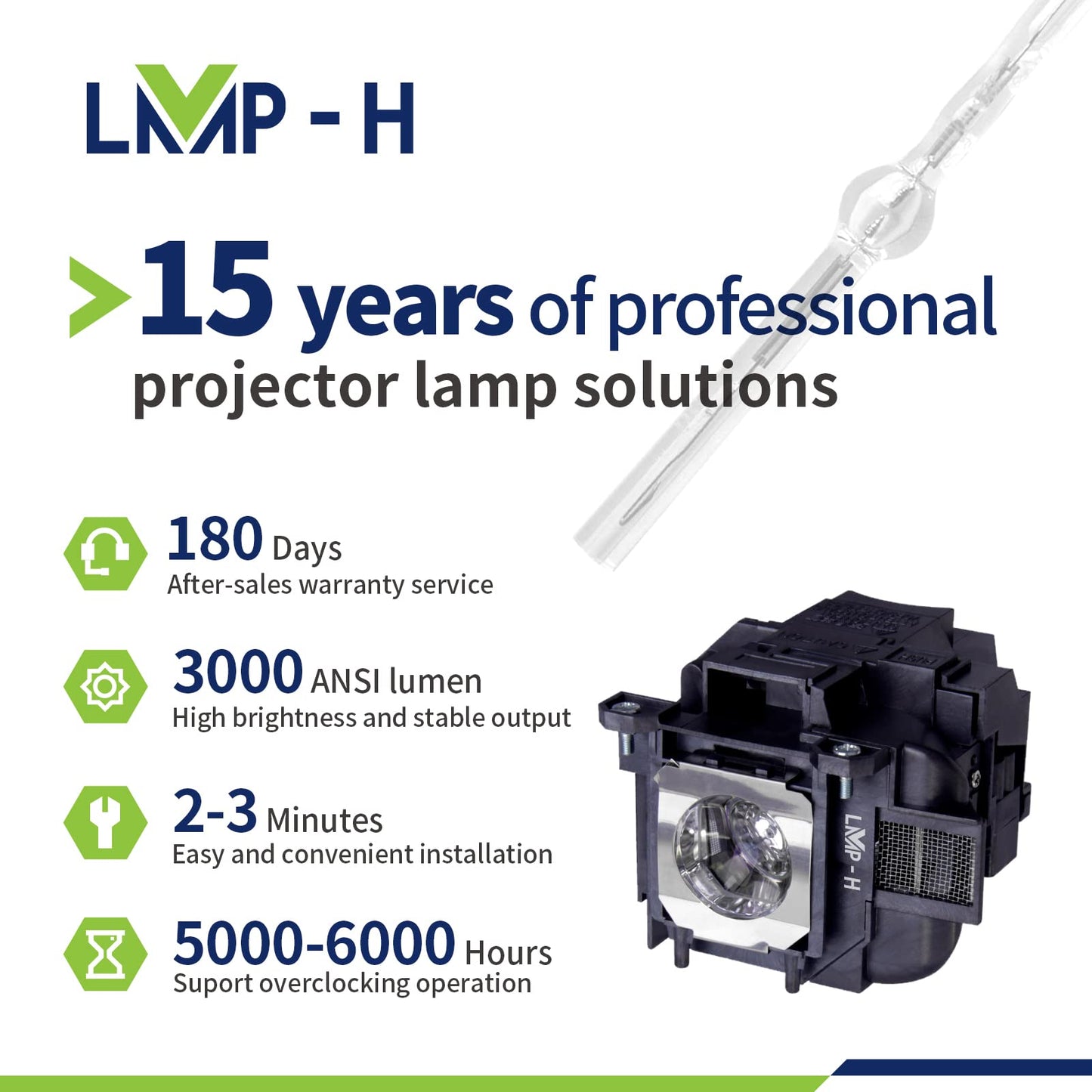 LMP-H ELP87/V13h010l87 Replacement Projector Lamp for ELPLP88/87/78 Epson Powerlite Home Cinema 640 VS240 EX3240 EX5240 EB-X31 BrightLink 536Wi