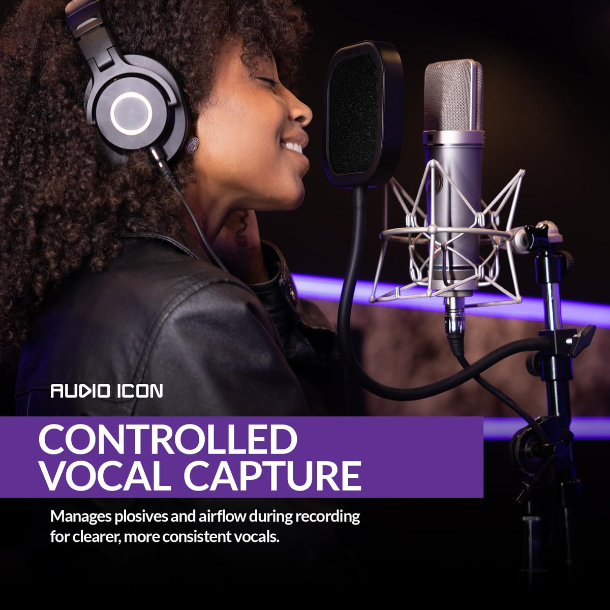 Flex Pro Interchangeable Microphone Pop Filter | Aluminum Gooseneck Mic Shield | Dual-Layer Metal, Mesh & Acoustic Foam WindScreen Mic for Studio