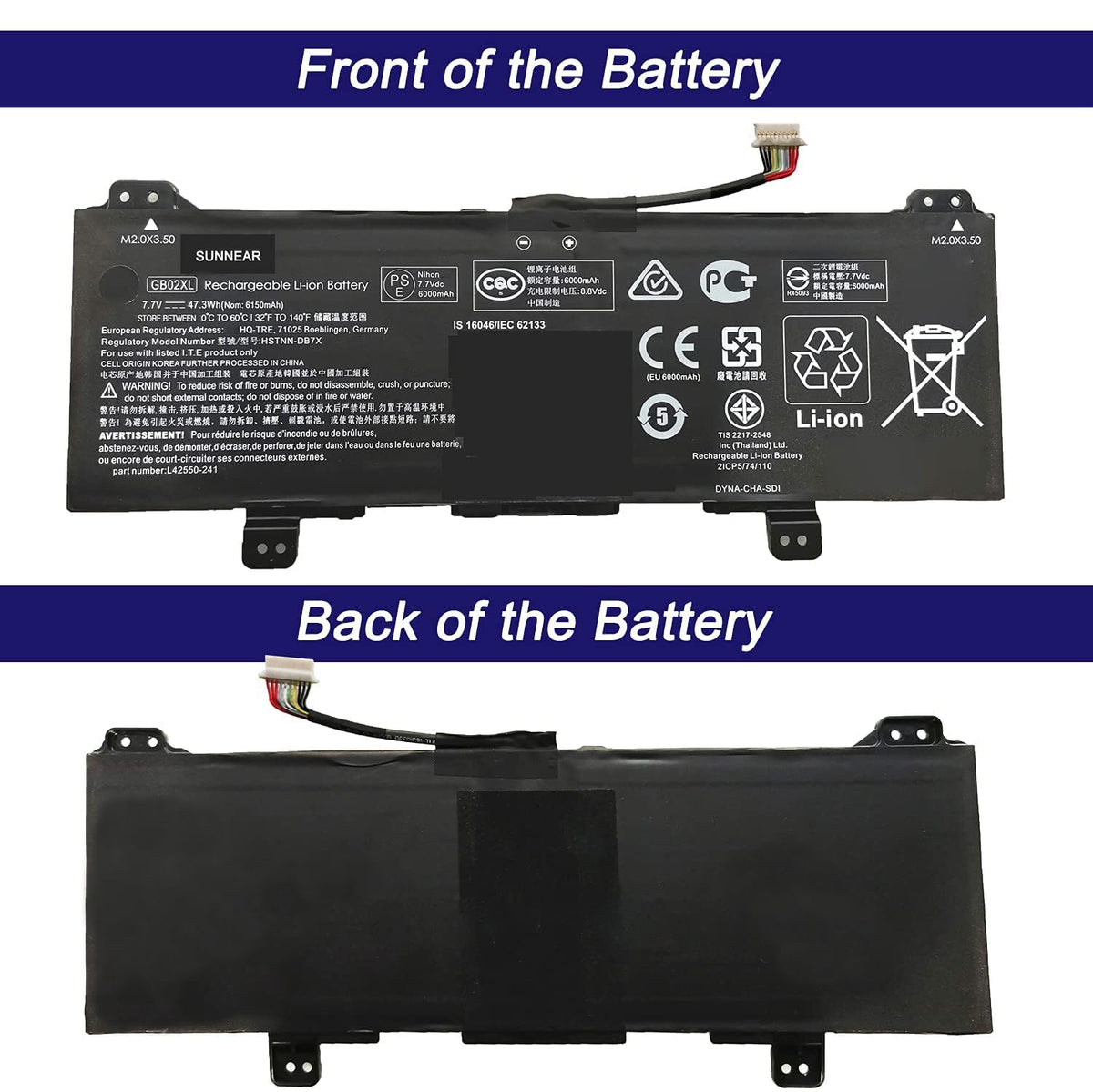 SUNNEAR GB02XL/GM02XL L42583-005 Battery Replacement for HP Chromebook x360 11 G1/G2 EE (Education Edition), Chromebook 11A G6/G8 EE, 11 G7/G8 EE, 14