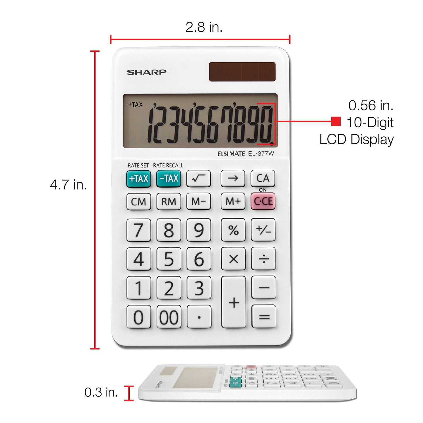 Sharp EL377WB EL-377WB Large Pocket Calculator, 10-Digit LCD