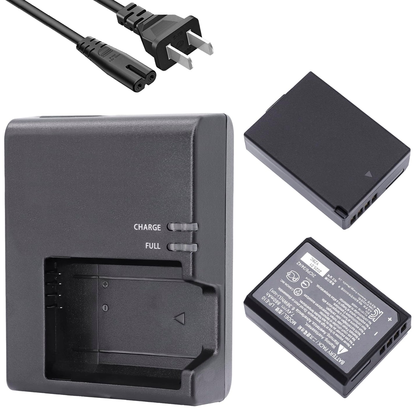 LP-E10 Battery 2 Pack 860mAh with Rapid Charger for Canon EOS Rebel T7 T6 T5 T3 T100 4000D 3000D 2000D 1500D 1300D 1200D 1100D DSLR Digital Camera