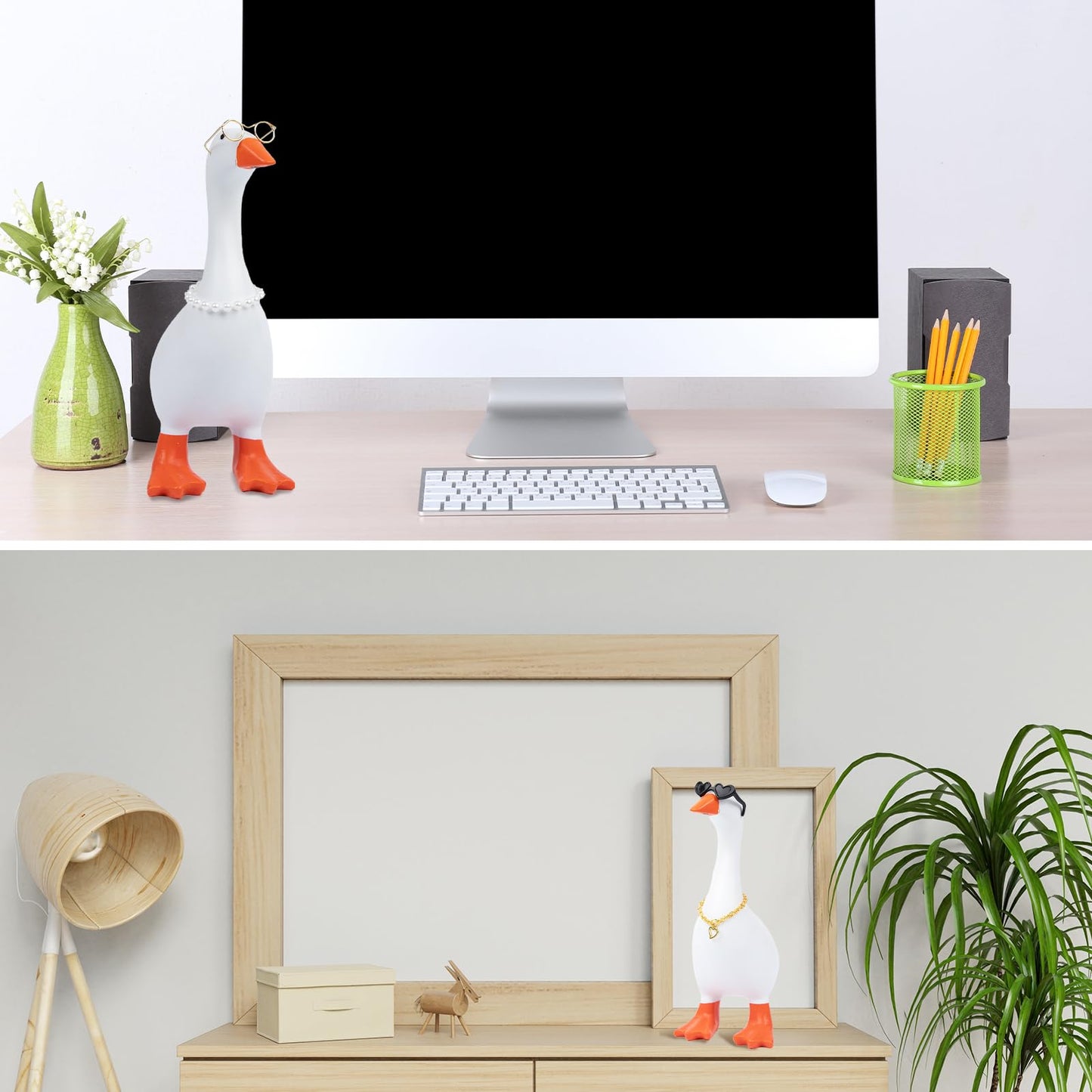 Neowedding 6 Set 7inch Desk Goose Outfits Mini Chain Collar and Sunglasses Small Desk Goose Costume Funny Mini Porch Goose Decor Accessories for…