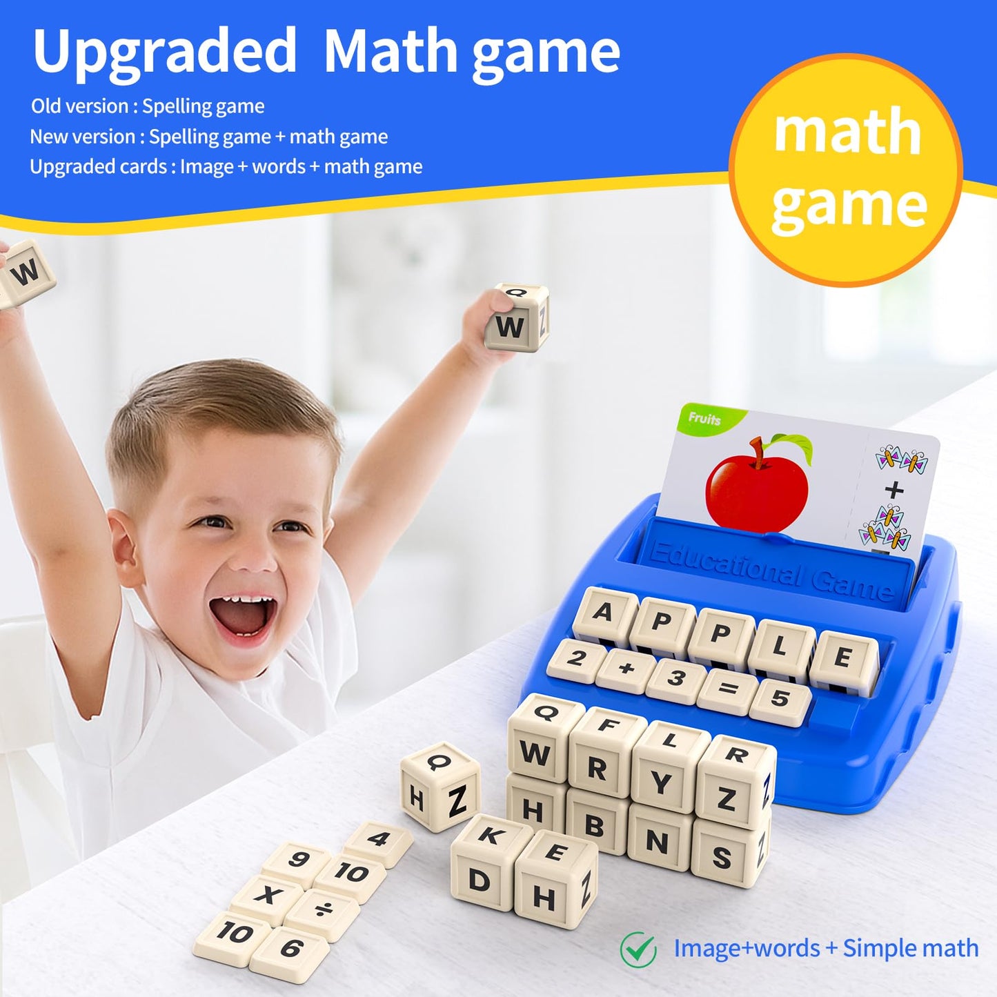 DEGIDEGI Matching Letter & Math Game – Educational ABC Learning Toy for Kids Ages 3–8, Fun Preschool & Kindergarten Gift for Boys & Girls, Navy Blue