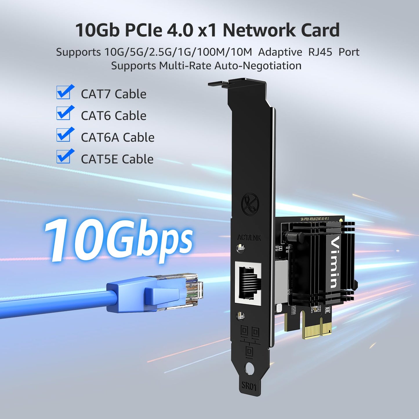 VIMIN 10G PCIe 4.0 x1 Network Card with Realtek RTL8127AT