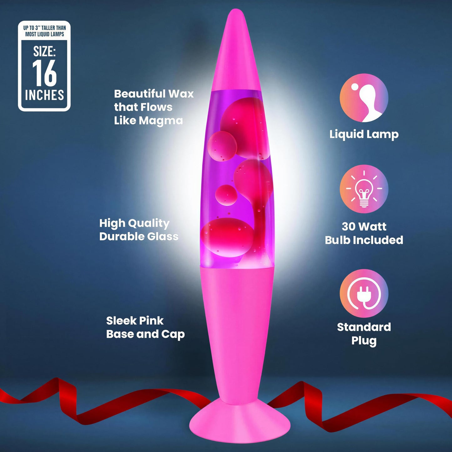 JAMBO 16" Beautiful Lamp- Purple with Pink Wax, Relaxing Liquid Light, Night Light Nightlight, Home Decor Living Room Office Bedroom Lamp for Adults