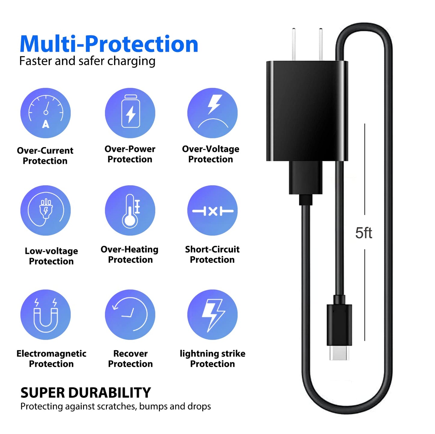 USB C Wall Charger Charging Cable Cord for Moto G Power 2024 2024 2022 2021 2020 5G, Stylus Pure, G62 5G, G42, G22, G82, G52, G200, G100, G30, G10