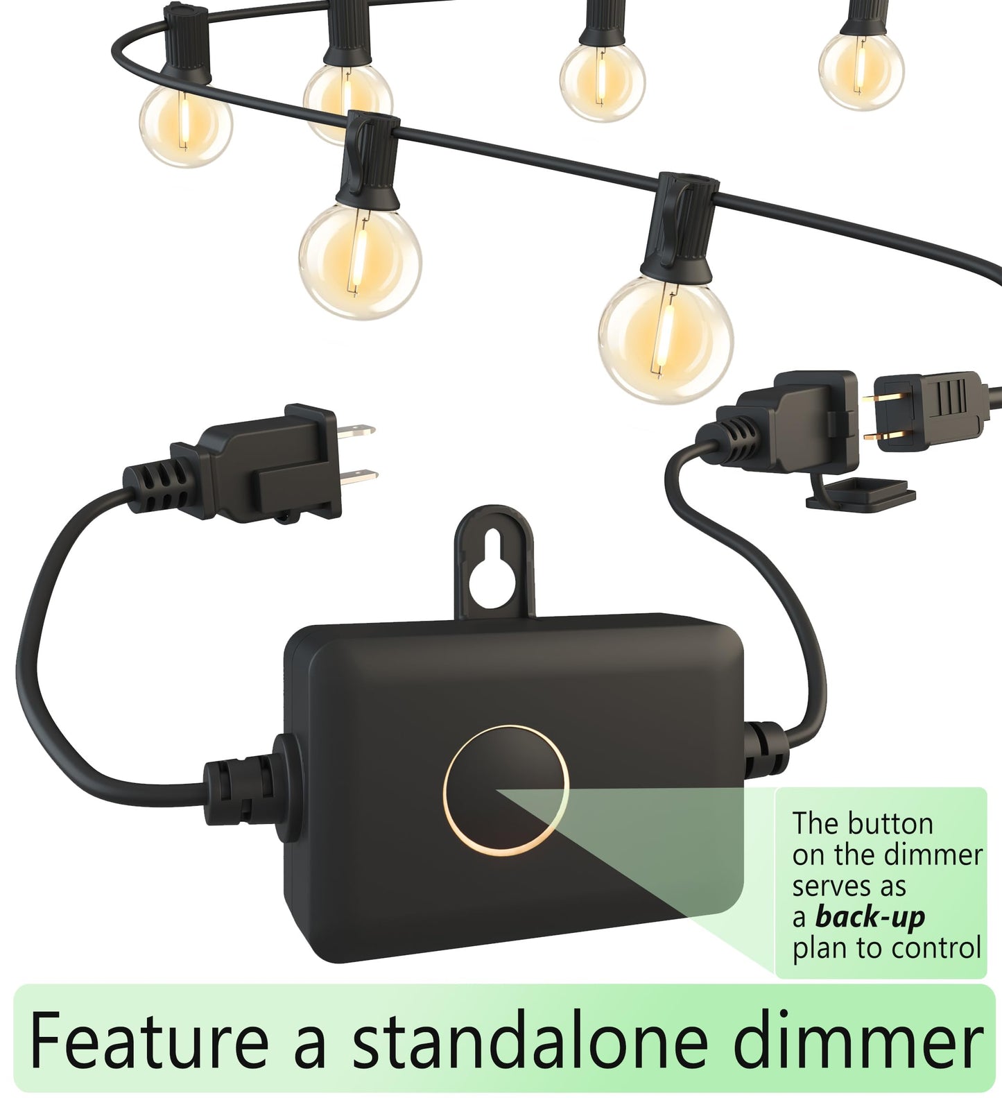 Outdoor-String-Lights-Patio-LED-Light-Outside 300FT Waterproof Dimmer Remote Outdoor Lighting with 3 Modes G40 Globe Plastic LED Bulbs Hanging Lights