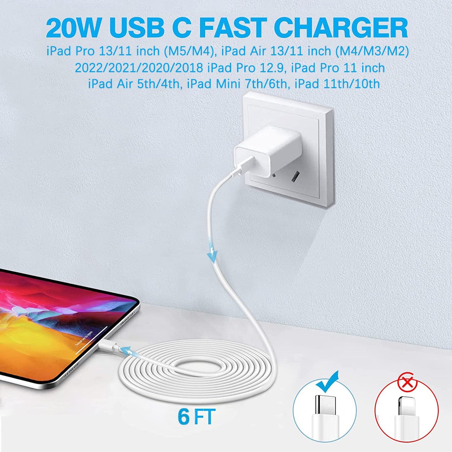 USB C Fast Charger for Apple iPad Pro 13/12.9/11 in 2026-2018,iPad 11th(A16),iPad Air 5th/Mini 7th,iPhone 17/16/15 Series,USB C Charger Fast Charging