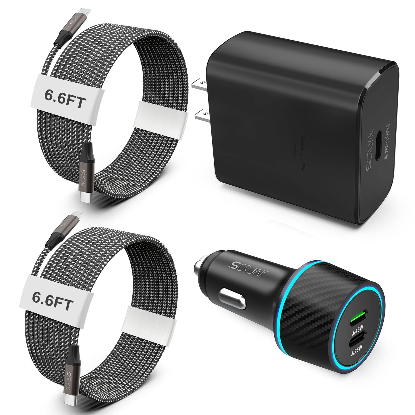 S24 S25 Ultra Charger Type C, SCRUAK 45W PPS Super Fast USB-C Wall/Car Charger for Samsung Galaxy S25 Ultra/S25+/S25/S24 Ultra/S24+/S23/S22/S20/Note