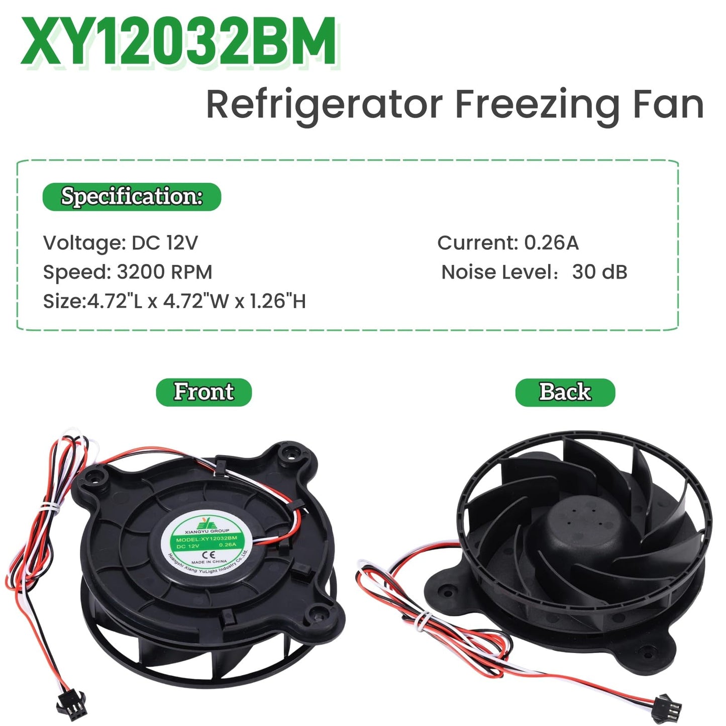 XY12032BM Refrigerator Fan120×120×32mm Cooling Fan, XY12032BM Refrigerator Freezing Fan DC 12V 0.26A
