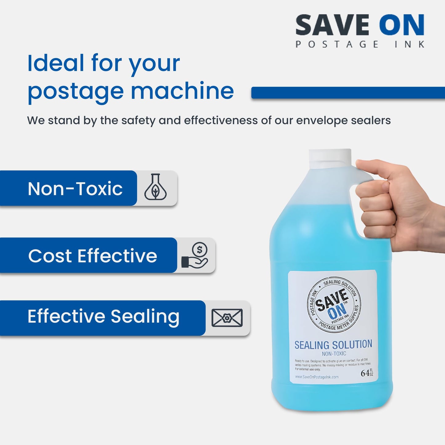Save On Postage Ink Compatible 608-0 Replacement for PB E-Z Seal - 4 Half Gallons of Sealing Solution DM Series Mailing Systems