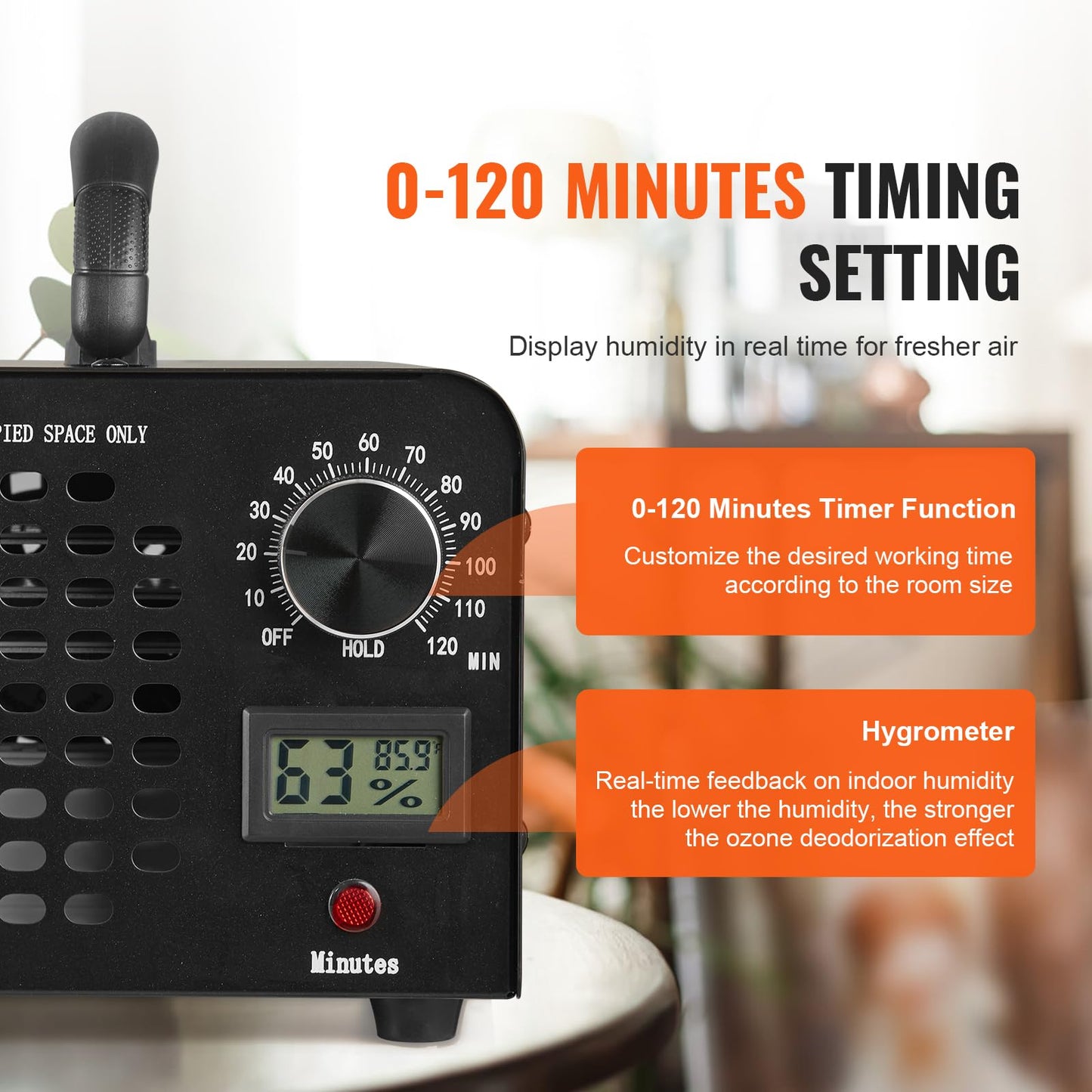 VEVOR Ozone Generator, 24000mg/h Ozone Machine, High Capacity Commercial/Industrial Ozone Generator Machine with 0-120 min Time Setting for Rooms