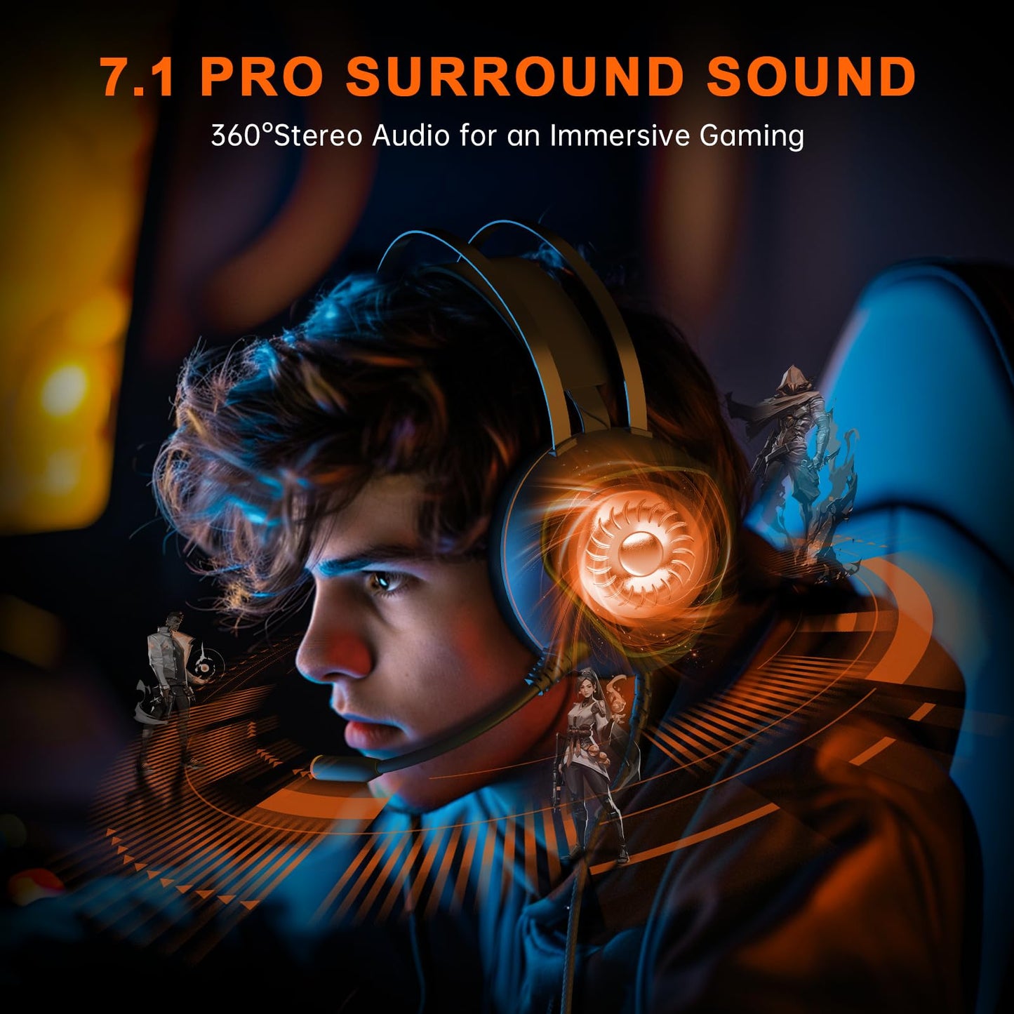 Gaming Headset for Xbox Series X/S, Xbox One, PS5, PS4, PC with 7.1 Surround Sound, Wired Gaming Headphone with Noise Cancelling Mic, Dynamic RGB