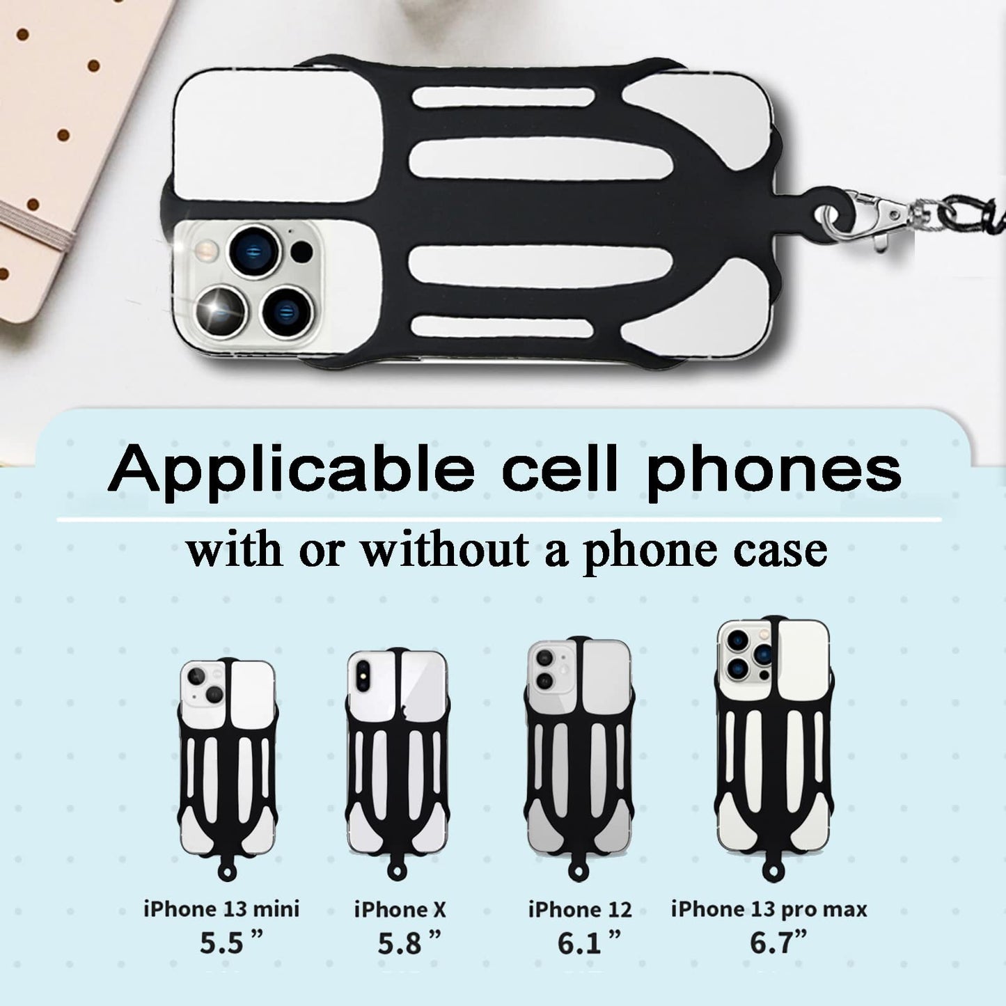 Prime Comfort Phone Tether with 2 Patch and Silicone Phone Holder,2 in 1 iPhone Lanyard Tether with Carabiner Clip for Anti-Drop,Fits Most Cell Phones