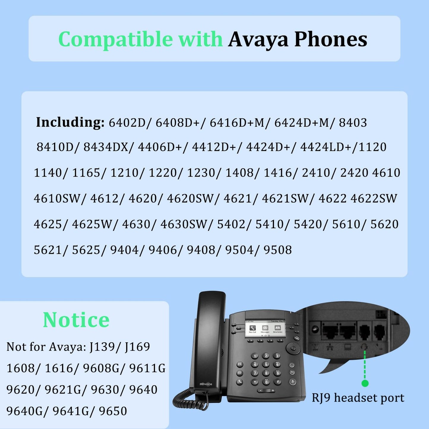 Xintronics RJ9 Phone Headset with Microphone Noise Cancelling Office Telephone Headphone Compatible with Avaya 1416 9508 1408 1120 5410 5420 9408 9640