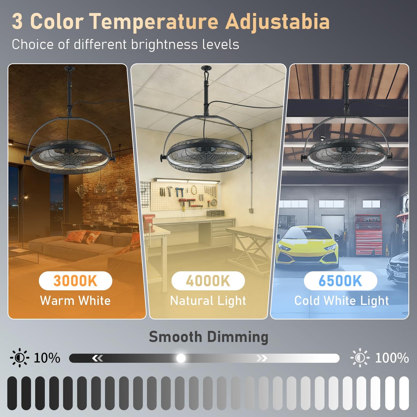 AHAWILL 22.8" Outdoor Hanging Ceiling Fan with Light - 360 Rotatable Fixed Angle,Plug-in,3CCT Dimmable,6 Speeds,Timer & Reversible,2-in-1