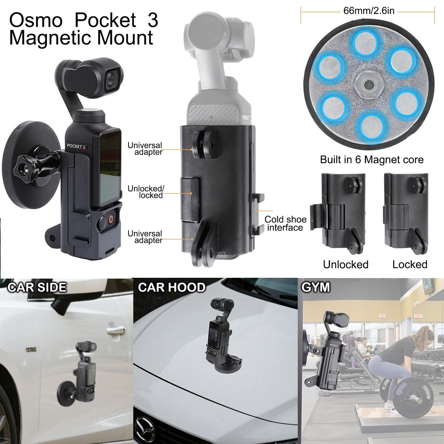 PellKing Accessories Kit for Osmo Pocket 3,Included Carrying Case,Magnetic Mount,Phone Monitor Holder,Selfie Stick,Mini Tripod,Desk Support
