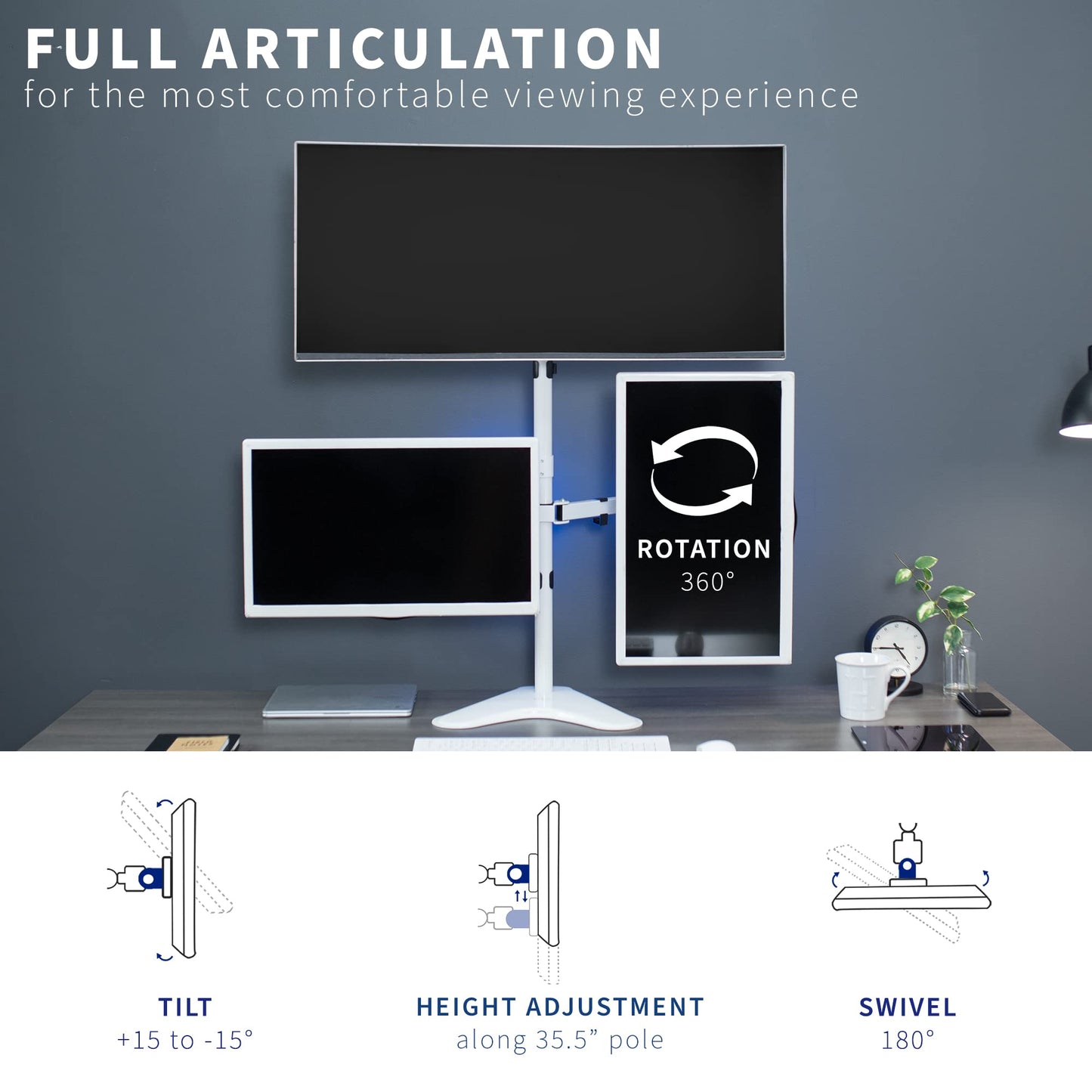 VIVO Triple LCD LED Computer Monitor Desk Stand, Free Standing Heavy Duty Fully Adjustable Mount for 3 Screens up to 30 inches STAND-V003EW