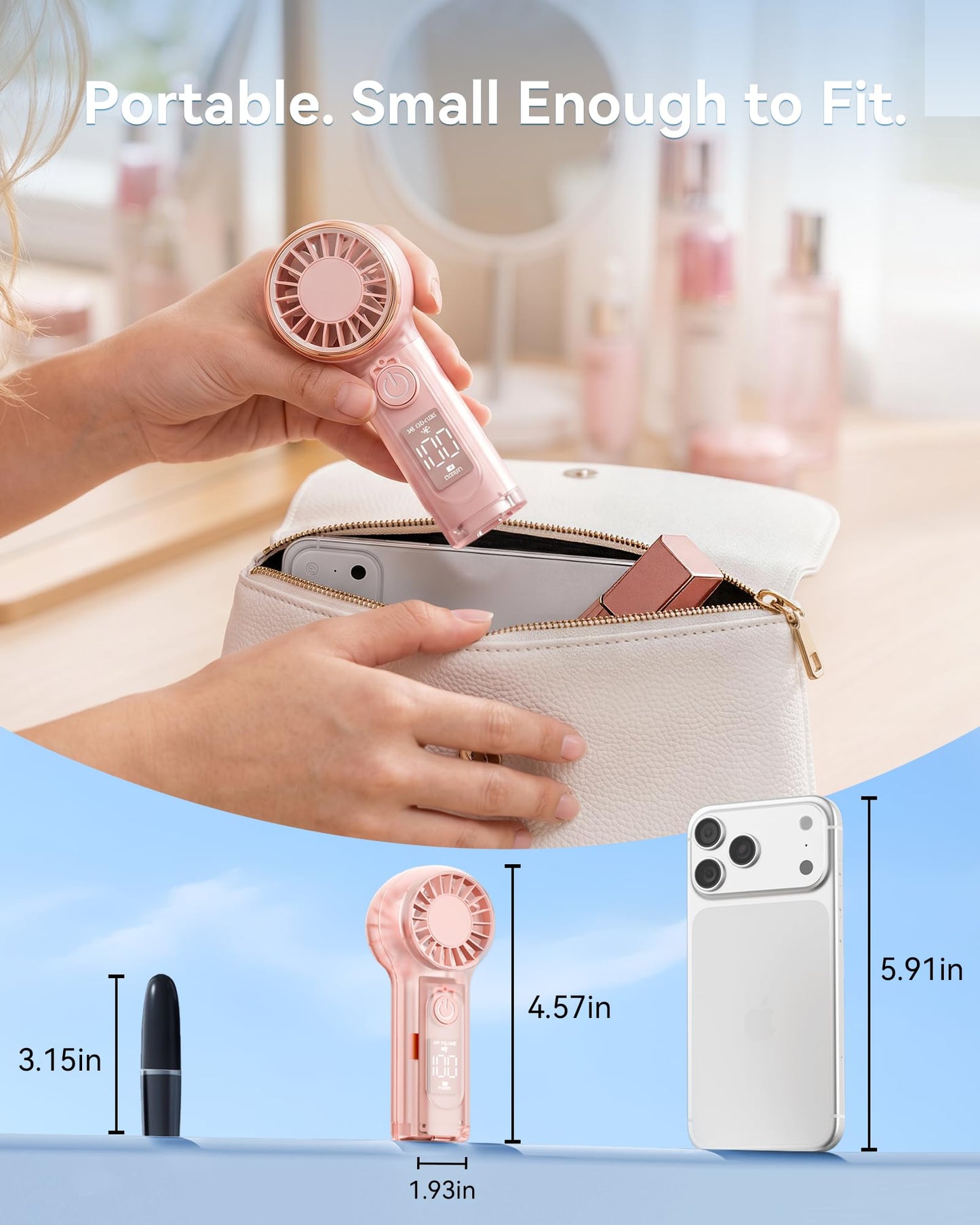 Portable Handheld Fan with LED Display,100 Speed Mini High Speed Rechargeable Turbo Fan Blow Cold Air, Small Personal Cooling Travel Essential