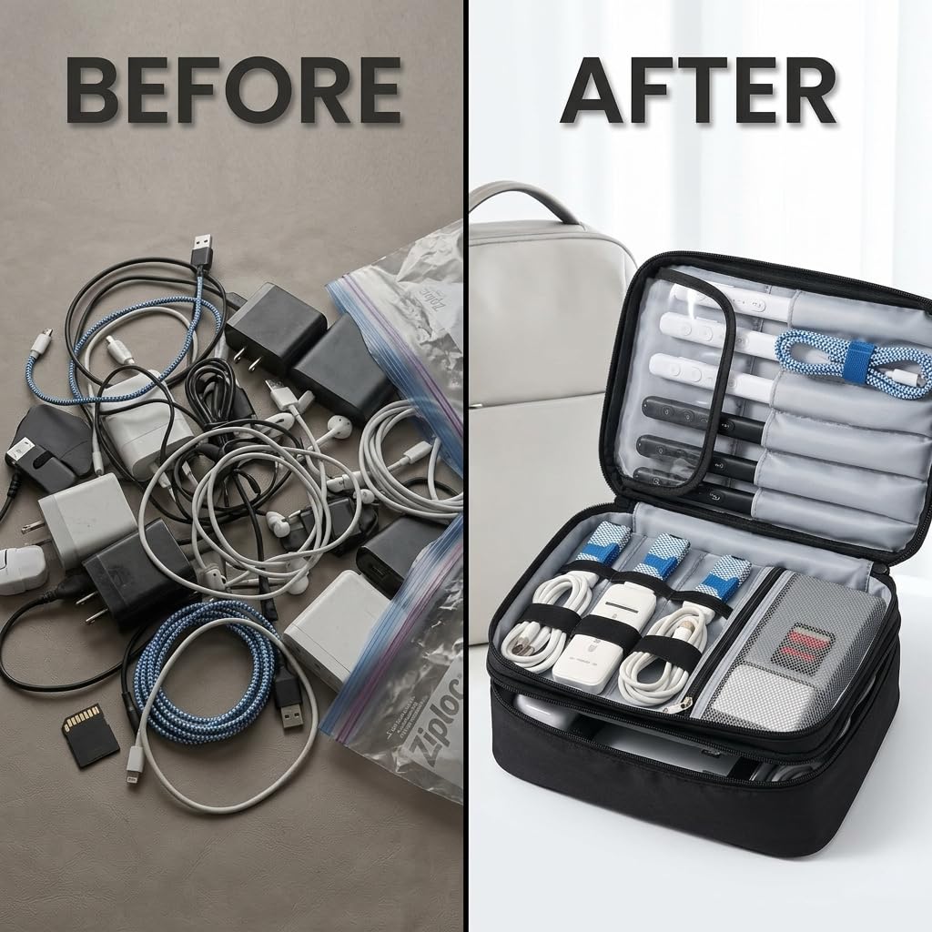 Keross Cable Organizer Bag for Travel with Removable Dividers - Electronics Organizer Case for Chargers, Cables, Power Banks & Accessories, Large
