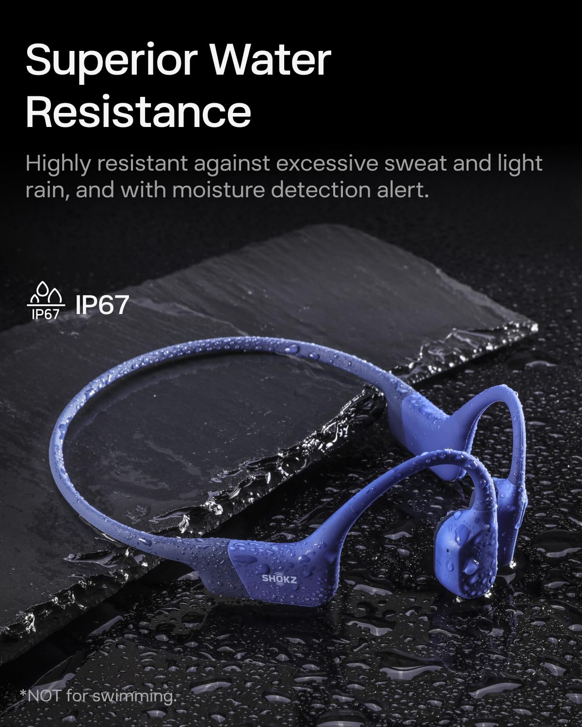 SHOKZ OpenRun Bone Conduction Bluetooth Headphones, Blue, USB-C Charging