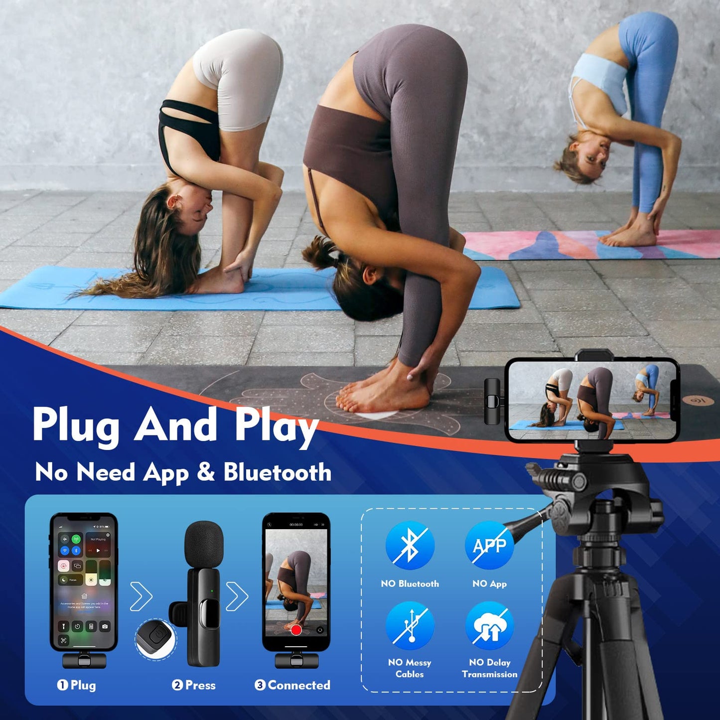 TUTGLOBAL New Mini Wireless Microphone for iPhone iPad Android,Lavalier Microphone for Video Recording,2 Pack iPhone Mic Crystal Clear Recording with