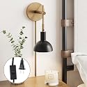 Nathan James Tamlin Wall Light Fixture, Wall Mounted 1-Light Lamp, Plugin Sconce with On/Off Switch for Living Room, Reading Nook or Bedroom, Vintage