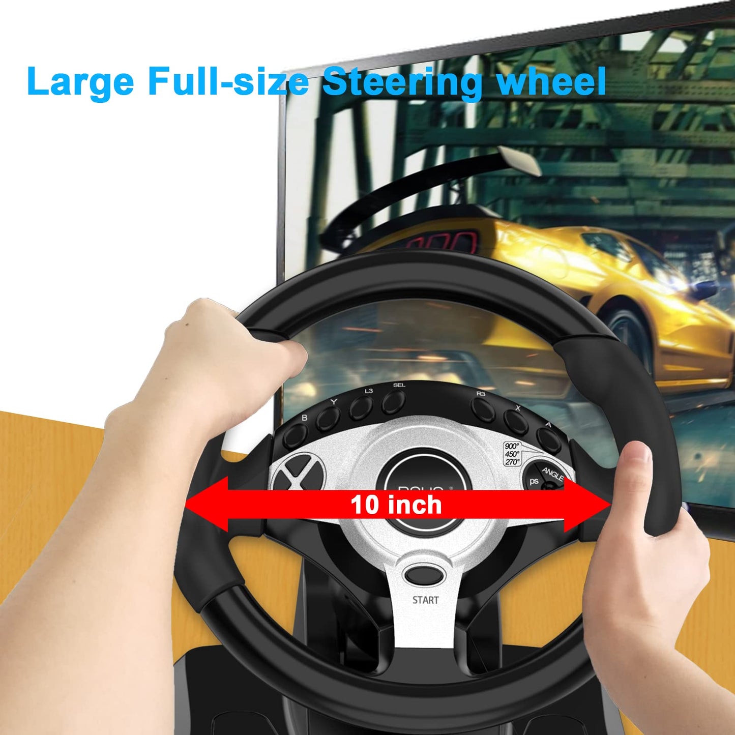NBCP Racing Wheel with 270/900° Rotation, PC Steering Wheel with Pedals, Dual-Motor Vibration & Gear Shifter for Xbox Series X|S, Xbox One, PS4, PS3