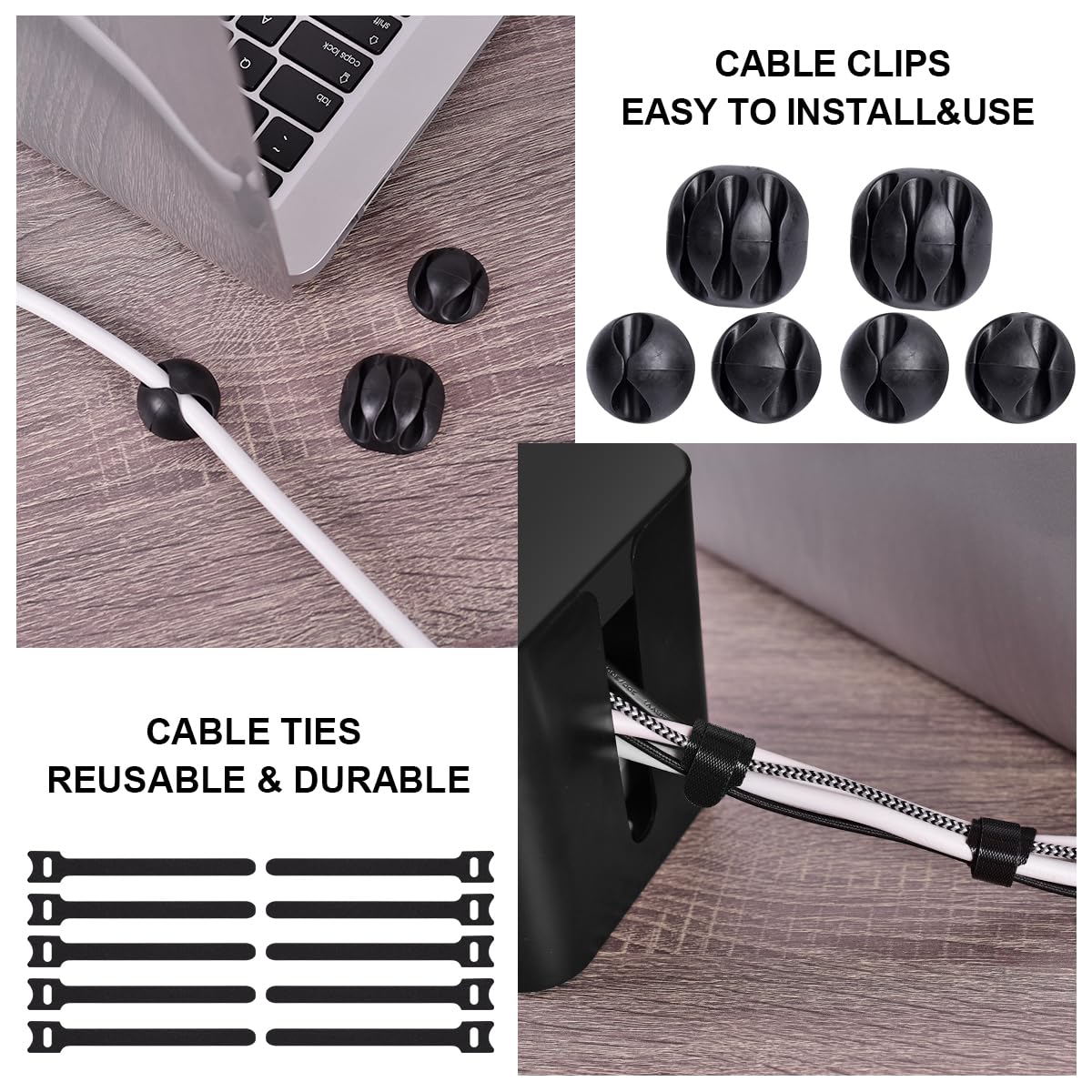 Cable Management Box, 2 Pack Large & Medium Cable Organizer Box with 17 PCS Cable Management Set, Cord Organizer Box to Hide Surge Protector on Desk