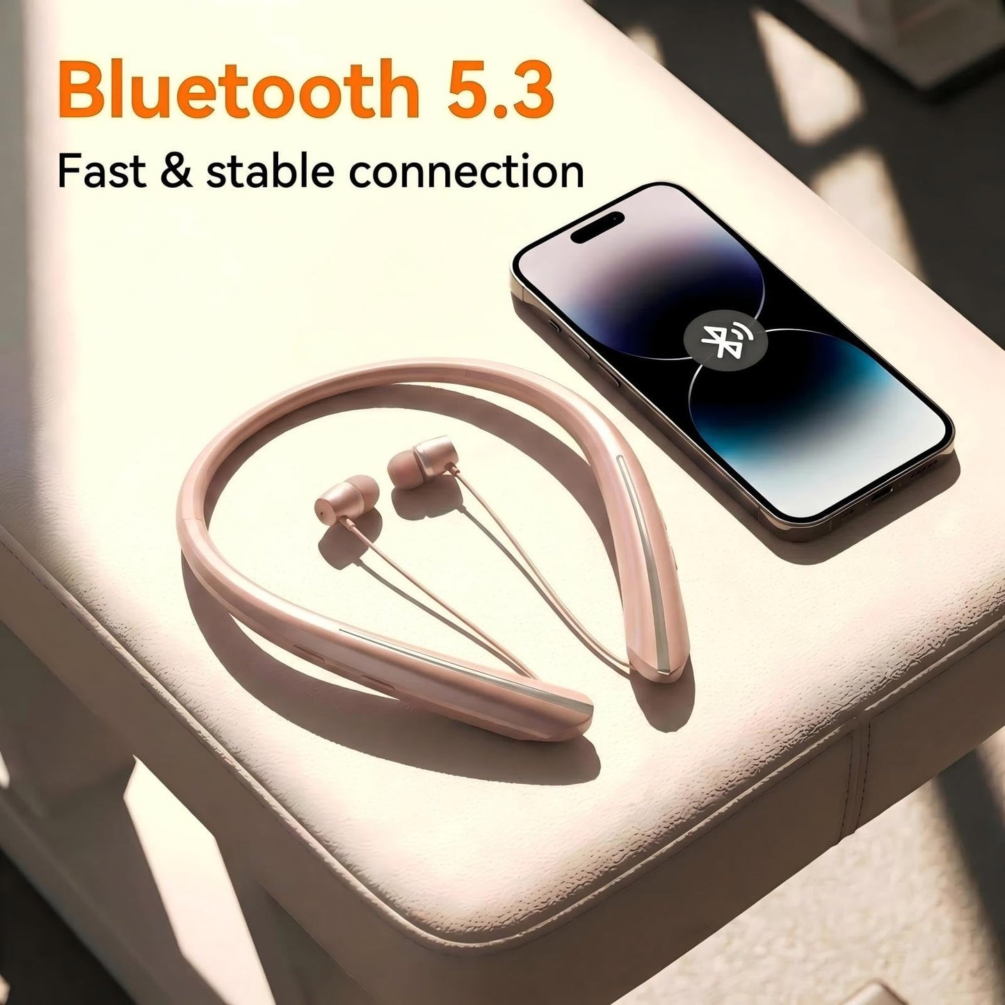 Qeapaue Bluetooth 5.4 Neckband Bluetooth Headphone, Sweat Resistant Noise Cancelling Stereo Headphones, and Retractable Ear Tips for Music
