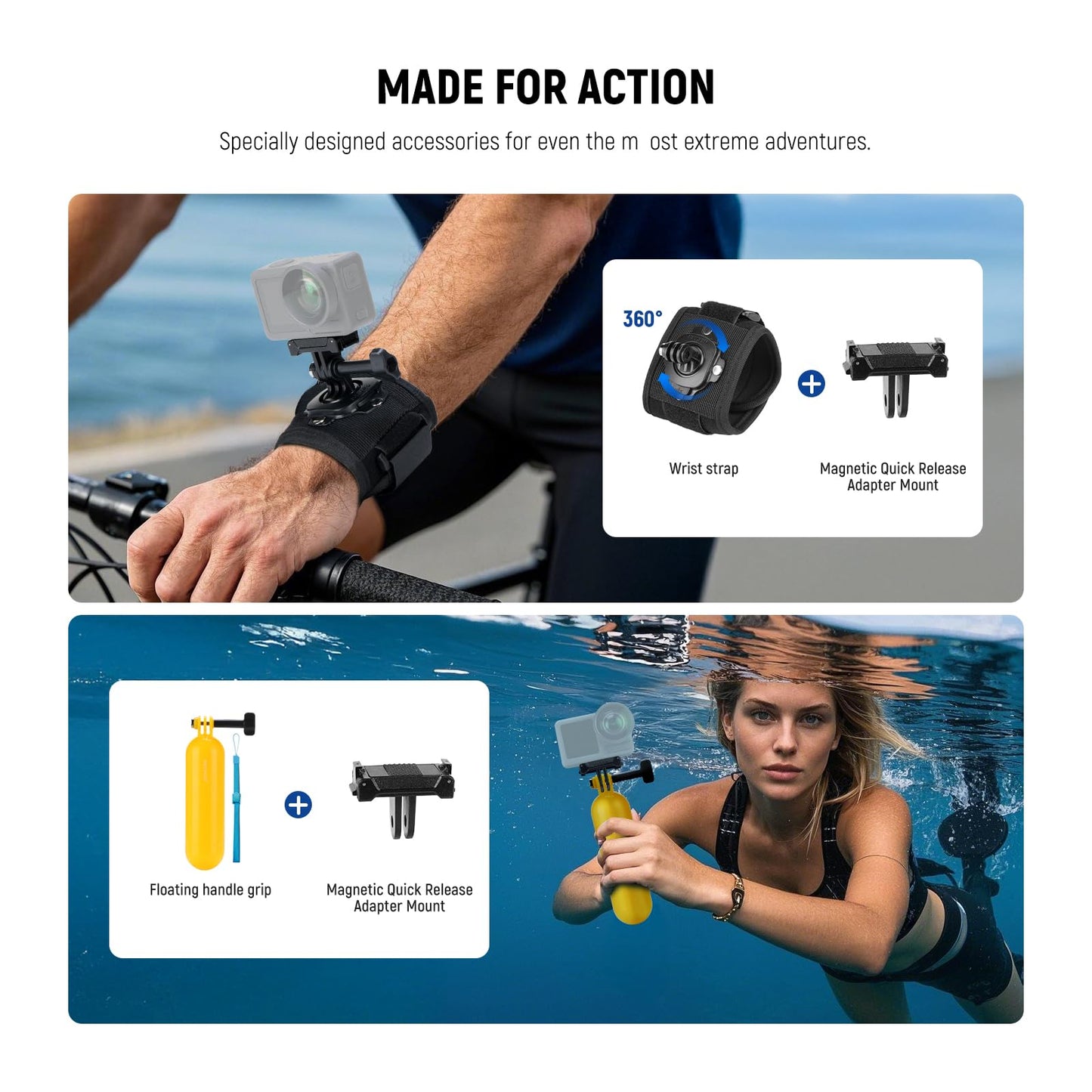 NEEWER 35 in 1 Action Camera Pro Accessories Kit Compatible with DJI Osmo Action 5 Pro 4 3 GoPro, Quick Release Adapter Mount for Diving Hiking
