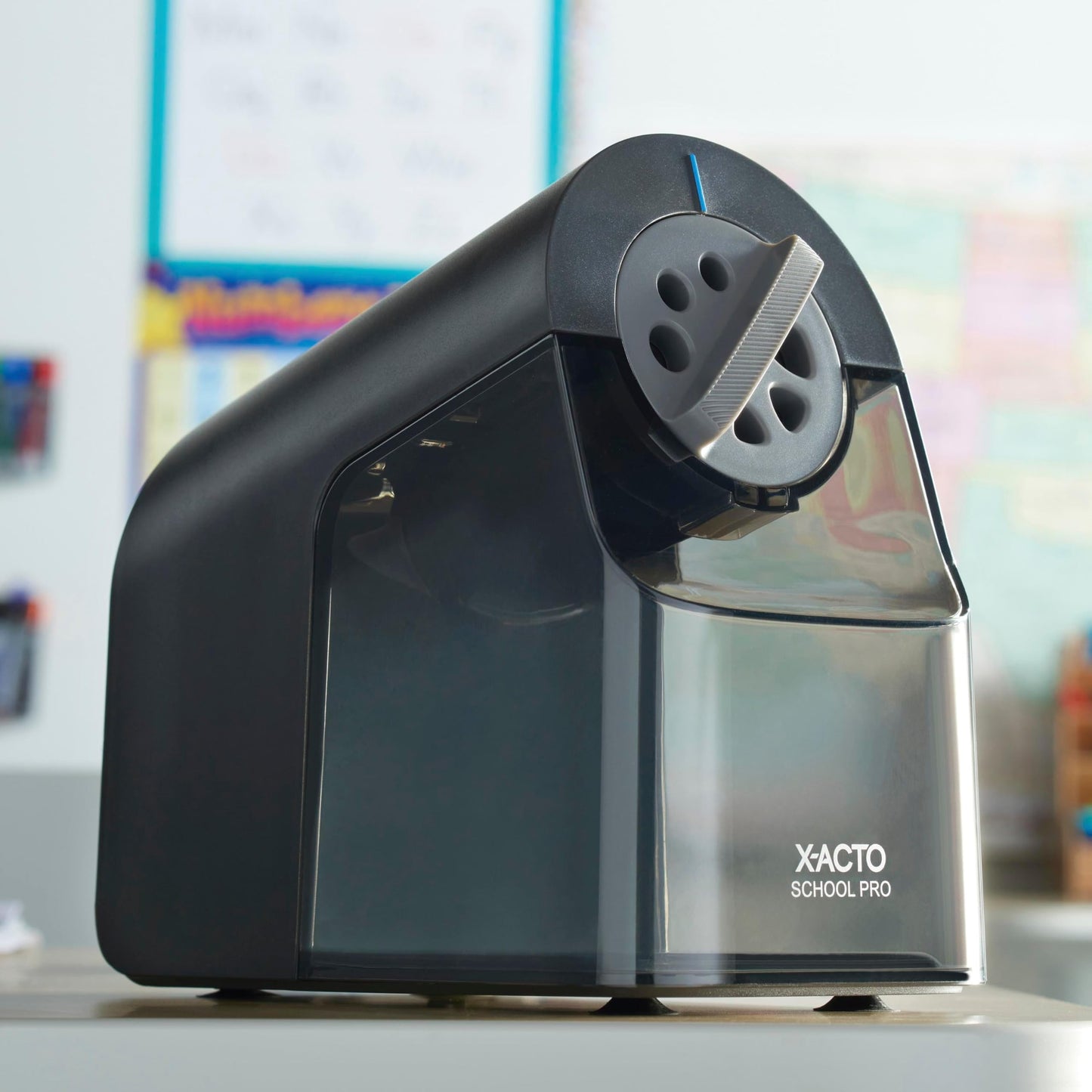 X-ACTO Pencil Sharpener, School Pro Electric Sharpener, Black, With Six Size Dial, XL Shavings Bin - Heavy Duty, Classroom Supplies