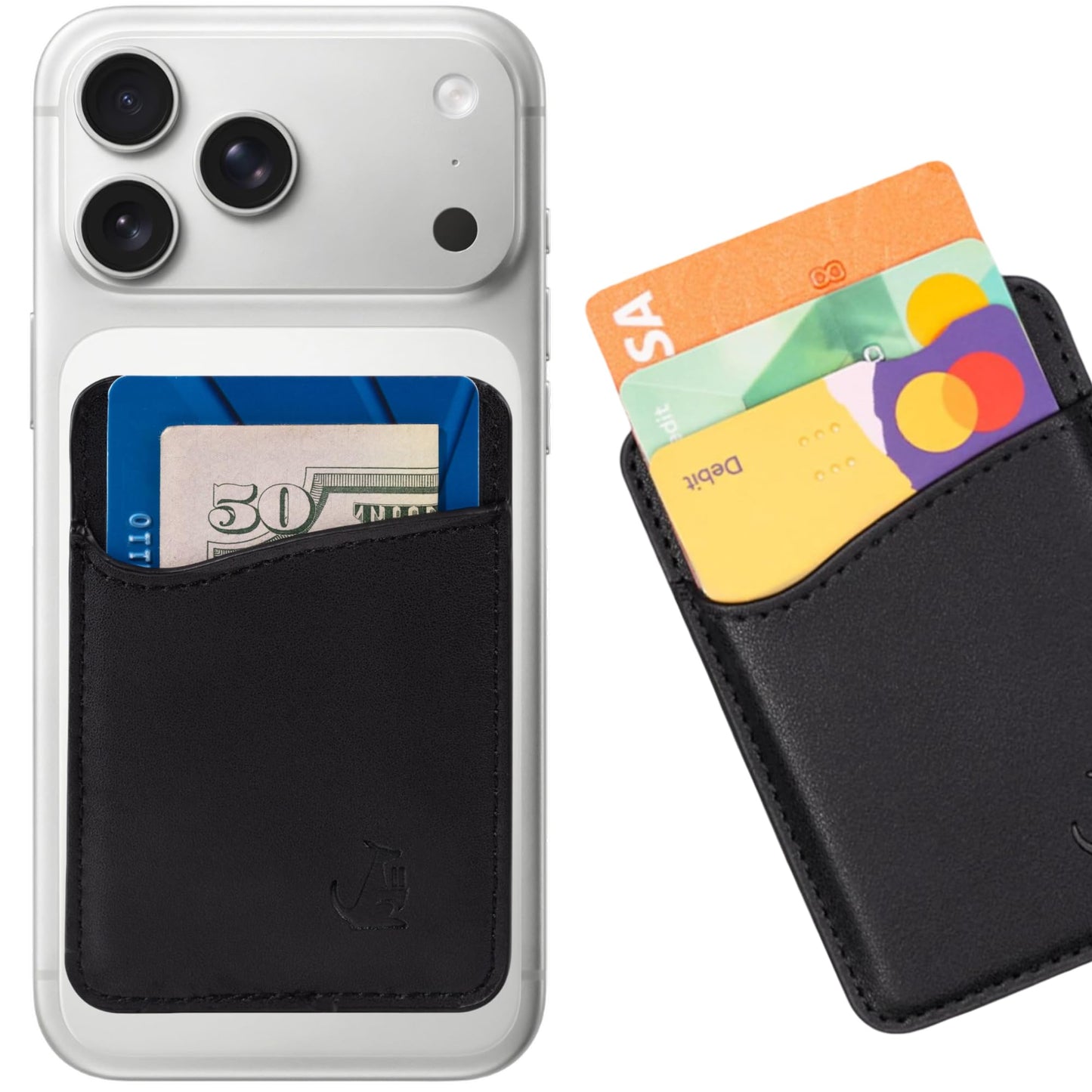 Wallaroo Premium Leather Cell Phone Wallet Stick On - Android and iPhone Wallet and Card Holder for Women and Men - Durable with Non-Slip Lining