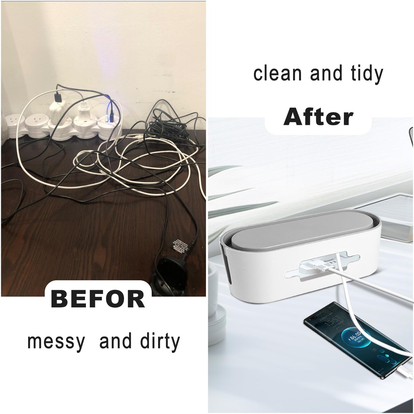 Cable Management Box?with 26PCS Cable Management Kit?Cord Organizer to Hide Cords and Power Strips?Under Desk Cable Management?Safe ABS Material?for