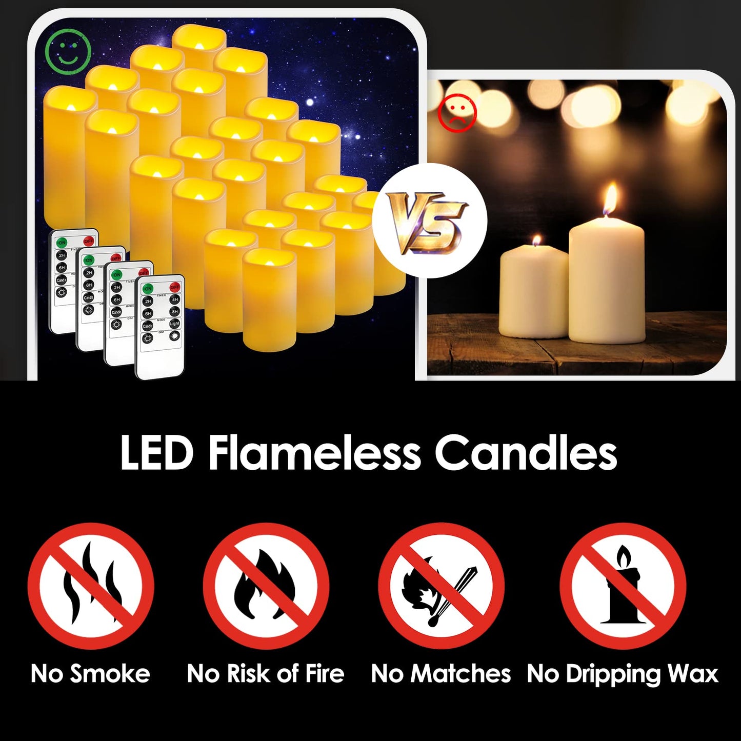 24 Pack Flameless Candles Battery Operated Waterproof Led Candles (D:2.2" X H:3" 4" 5") Candles with 4 Remotes Control for Wedding, Party, Birthday