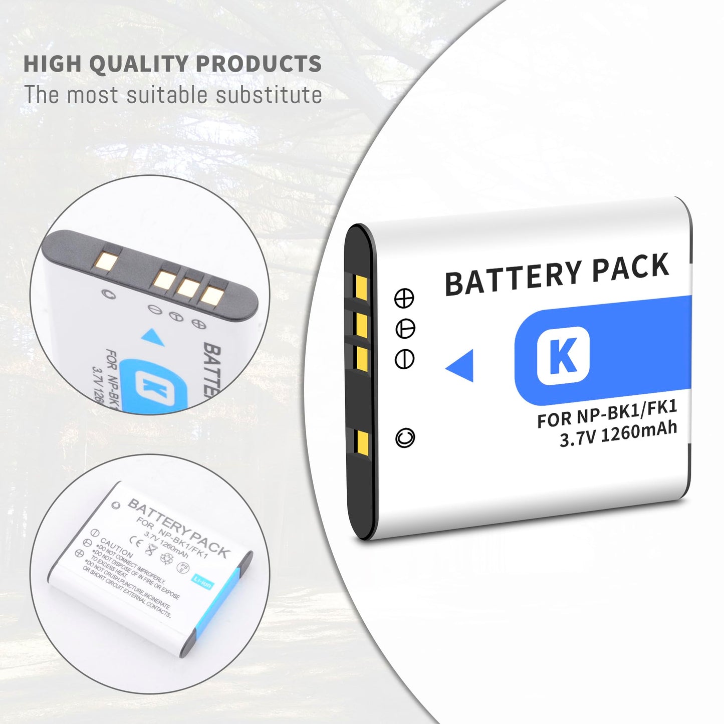 2-Pack NP-BK1 NP-FK1 Battery +Quick LCD Charger Compatible for Sony NP-BK1,Cybershot DSC-W180, DSC-W190, DSC-W370, DSC-S750, DSC-S780, DSC-S950