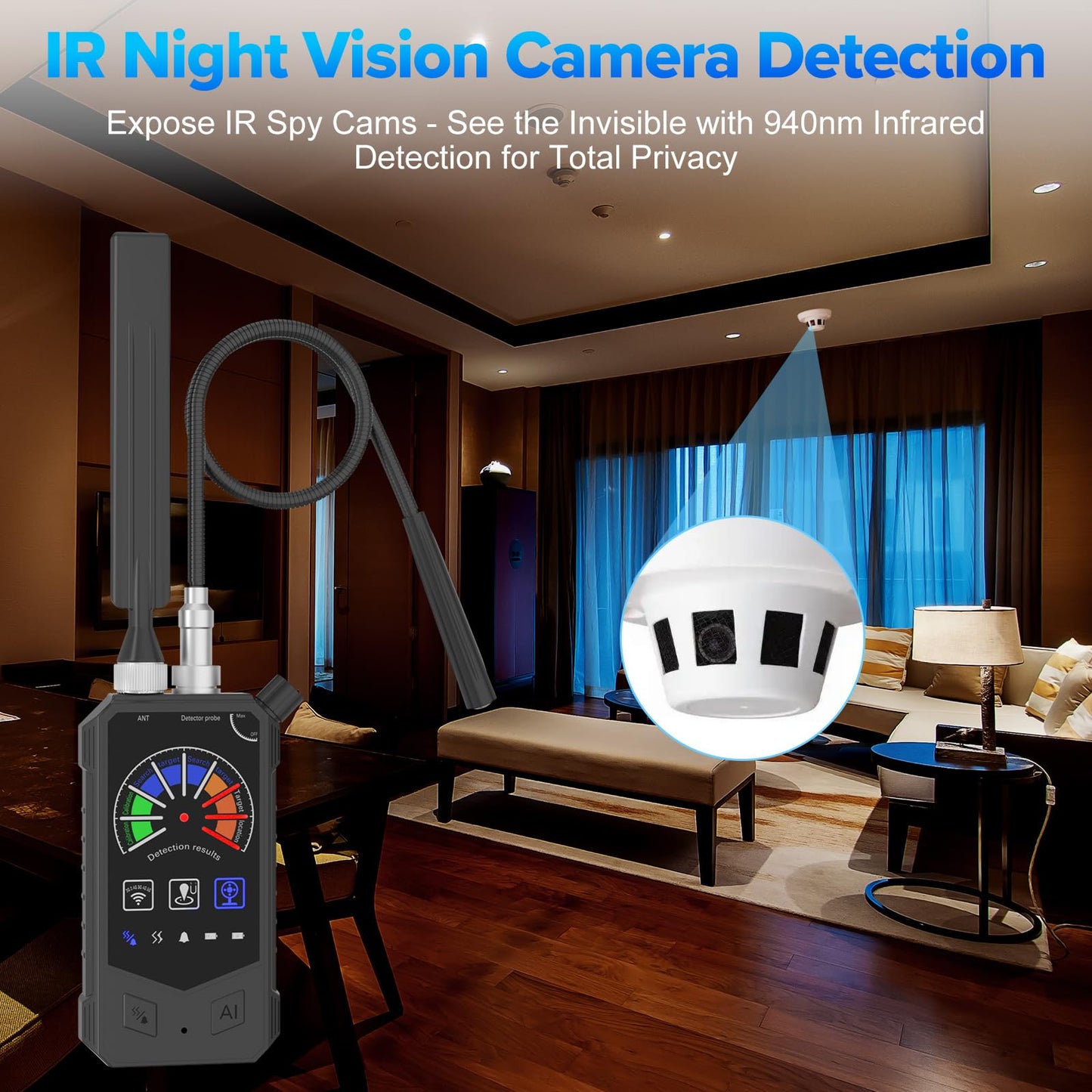 Hidden Camera Detector, Anti-Spy RF Signal Finder, GPS Tracker Detector, Wireless Bug Detector for Hotels, Bathrooms, Home, Office, Travel,