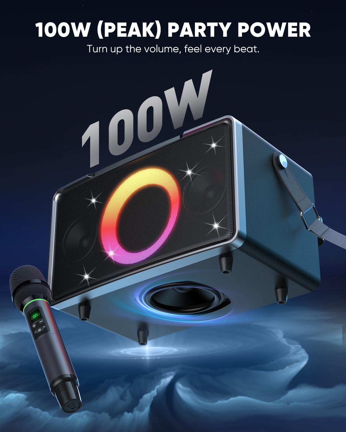 GFEEN Party Bluetooth Speaker: 100W Peak Loud! Deep Bass, 15H Playtime, Large Wireless Speakers, Powerful Sound, Light Show, Fast Charging